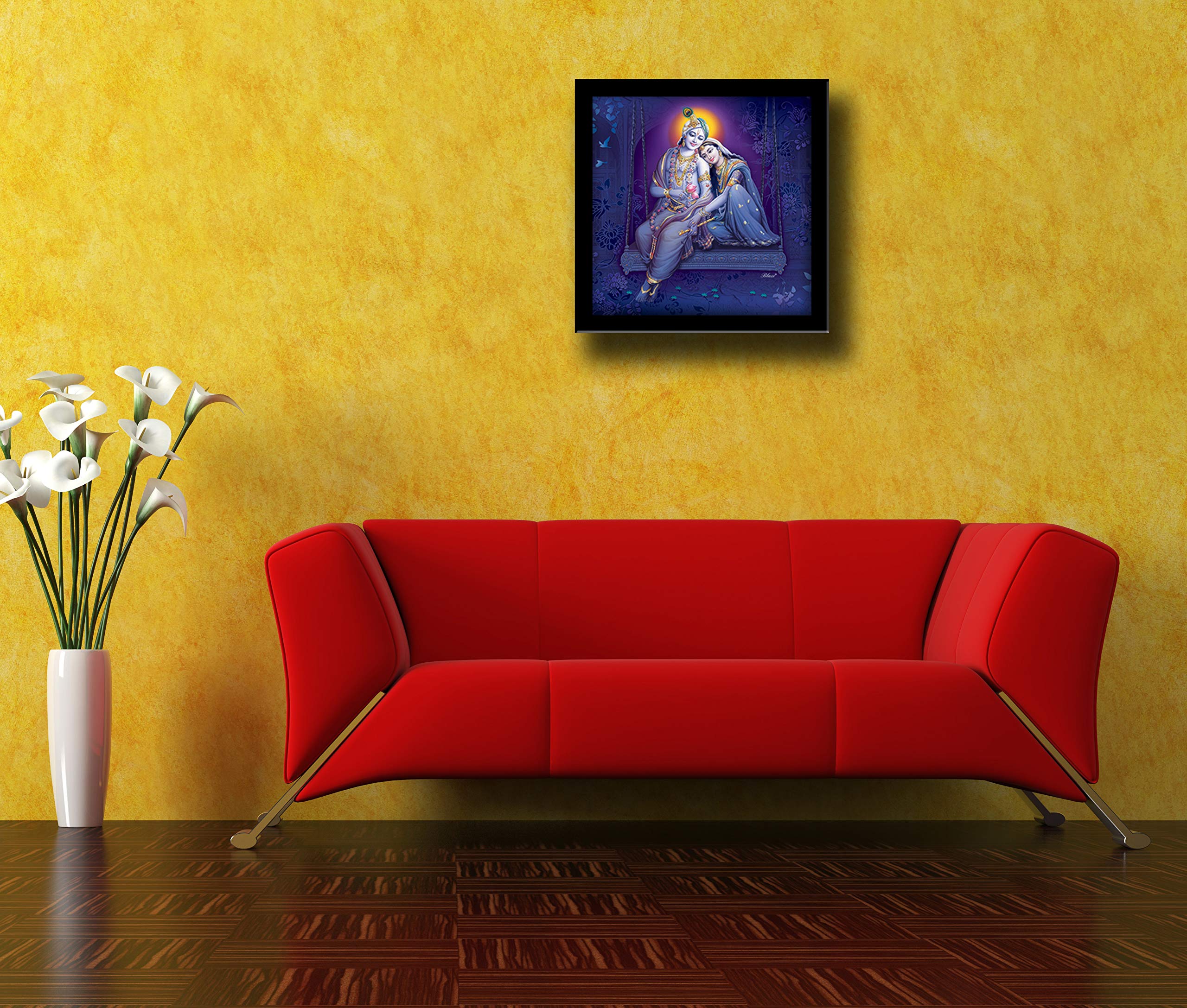 Lifehaxtore Krishna Radha Art Framed Painting | Ready To Hang | - (Wooden Frame, 12Inch X 12 Inch)