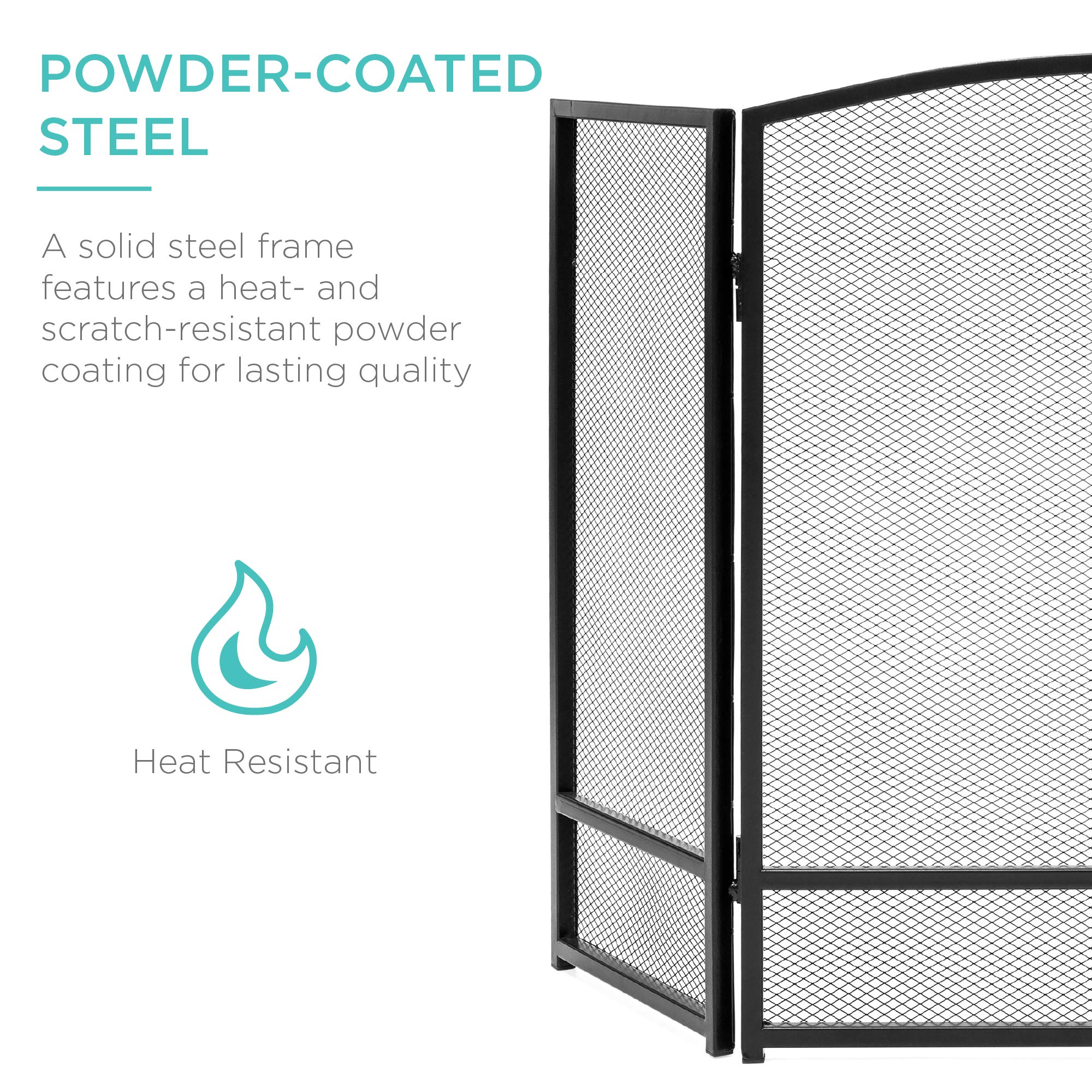 Best Choice Products 47.5X27.25In 3-Panel Simple Steel Mesh Fireplace Screen, Fire Spark Guard Grate For Living Room Home Decor
