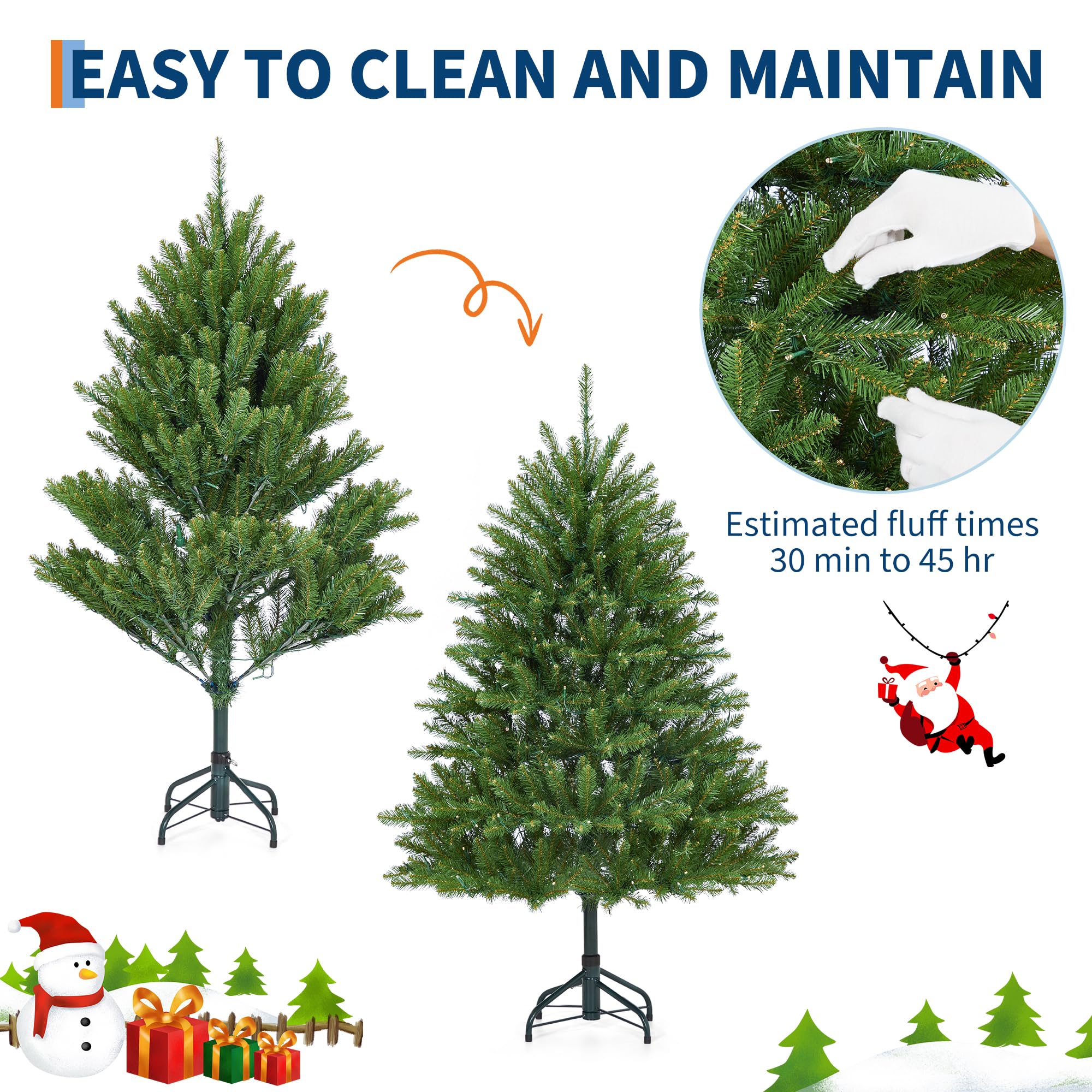 6FT Christmas Tree, Artificial Christmas Trees with 200 Lights, Prelit Christmas Tree with 8 Modes Lights, Foldable Stand, On/Of