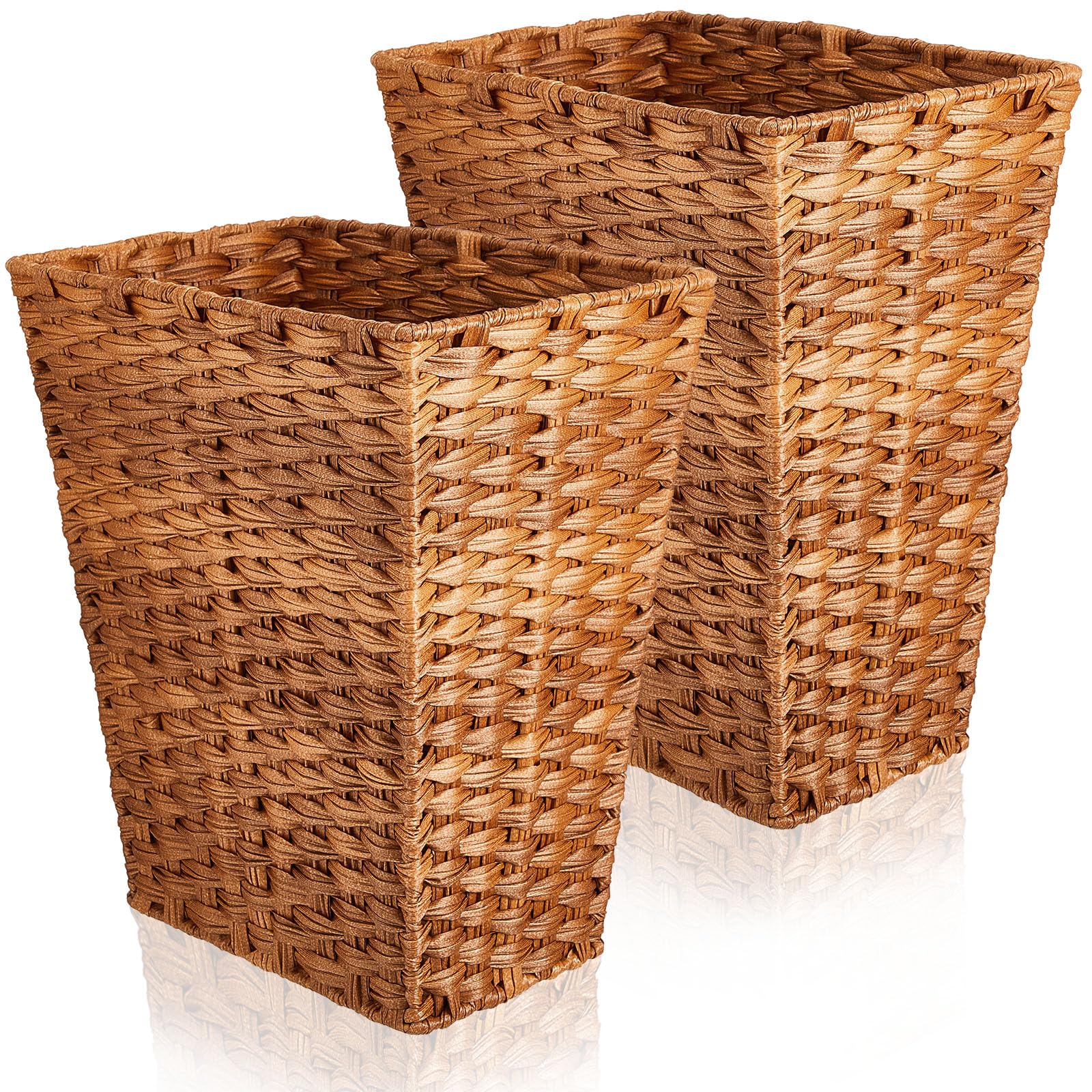 Dandat 2 Pieces Small Woven Basket Trash Can Bathroom Waste Baskets Decorative Rectangular Trash Basket Bin Plastic Woven Garbag