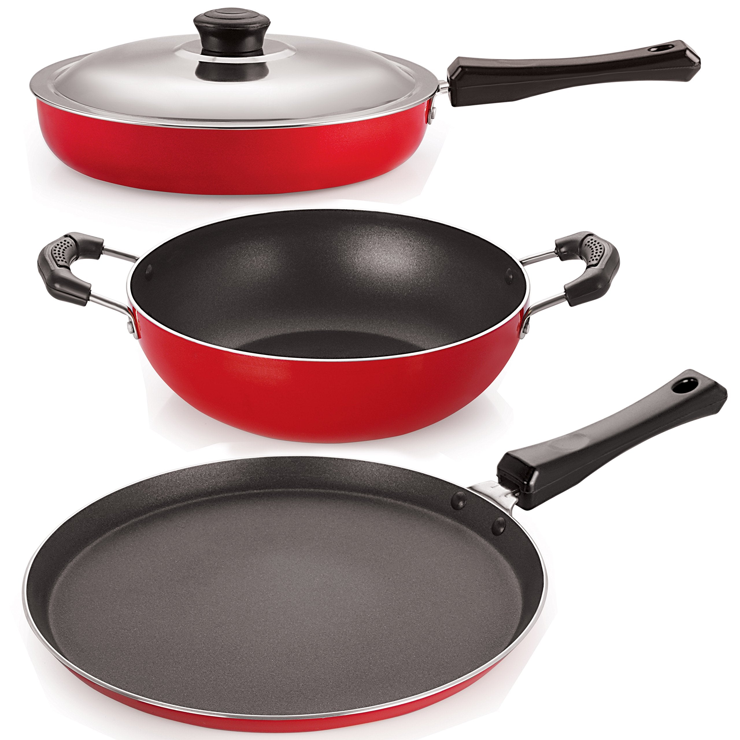 Nirlon NonToxic Oil Free NonStick Cookware Essential Gift Set Offer With Stainless Steel Lid
