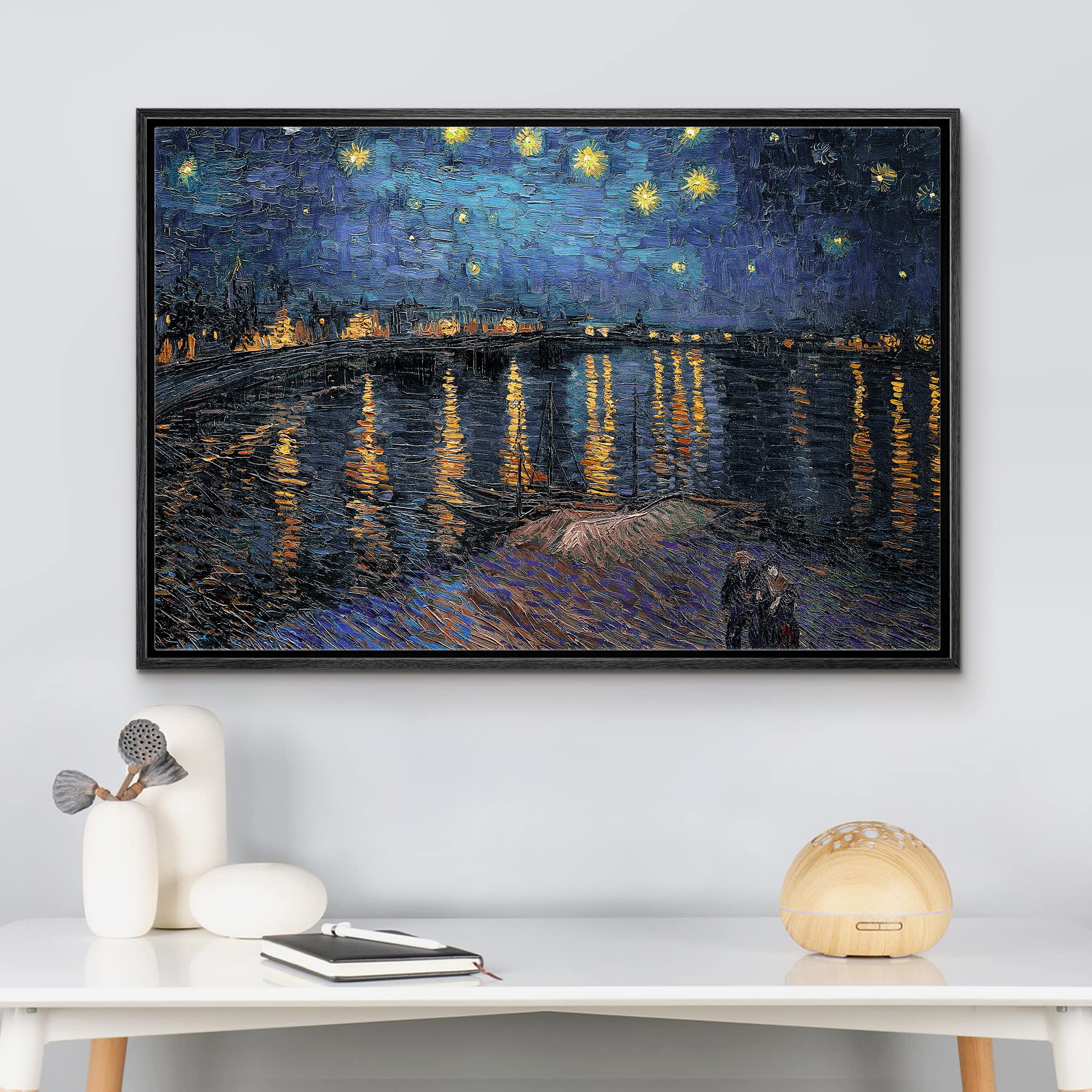 Wall26 Framed Canvas Print Wall Art Starry Night Over The Rhone By Master Artist Vincent Van Gogh Nature Wilderness Illustration
