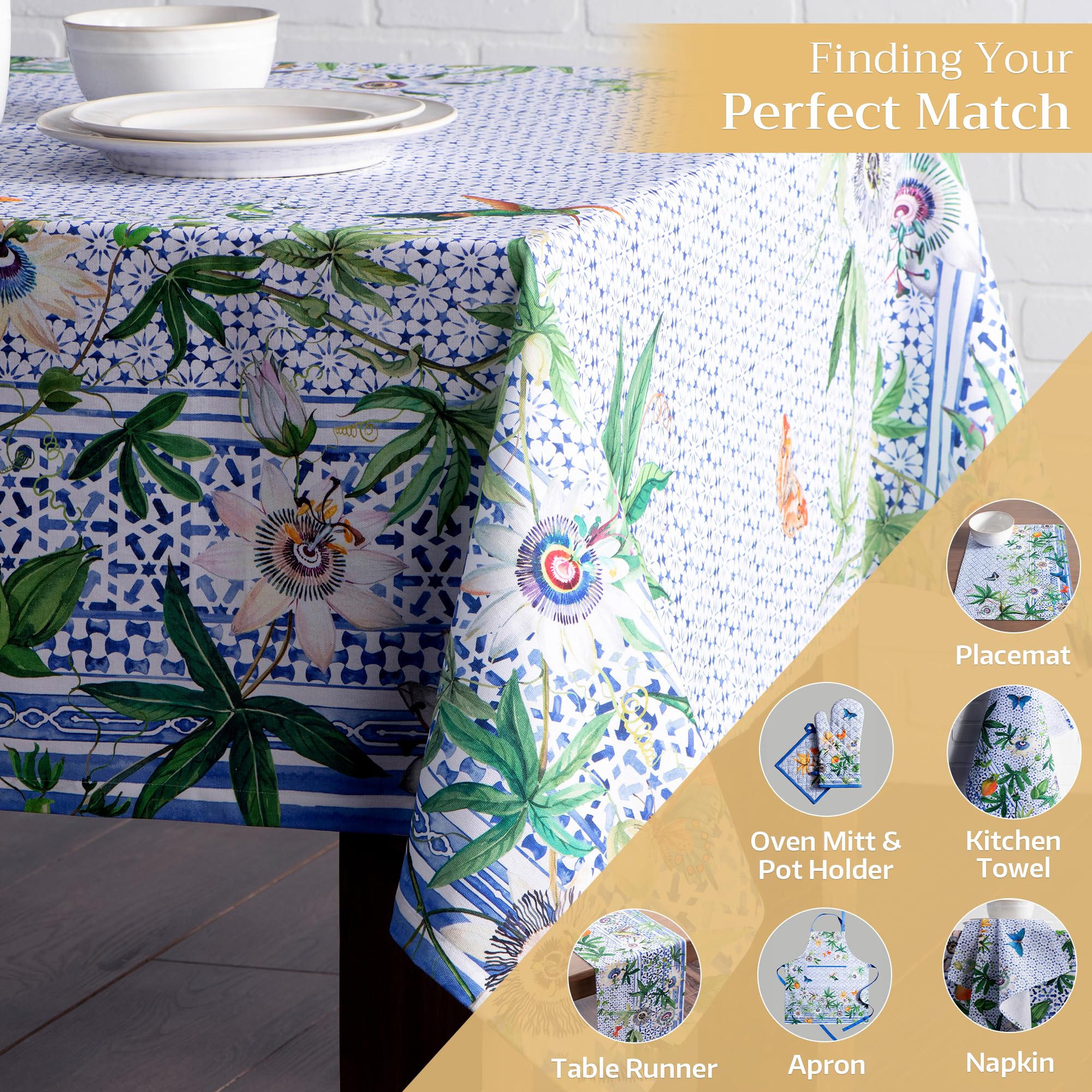 Maison d Hermine Table Cloth Rectangle Table 100% Cotton 60 x 120 Inches Tablecloth Reusable Decorative for Dining Room, Farmho