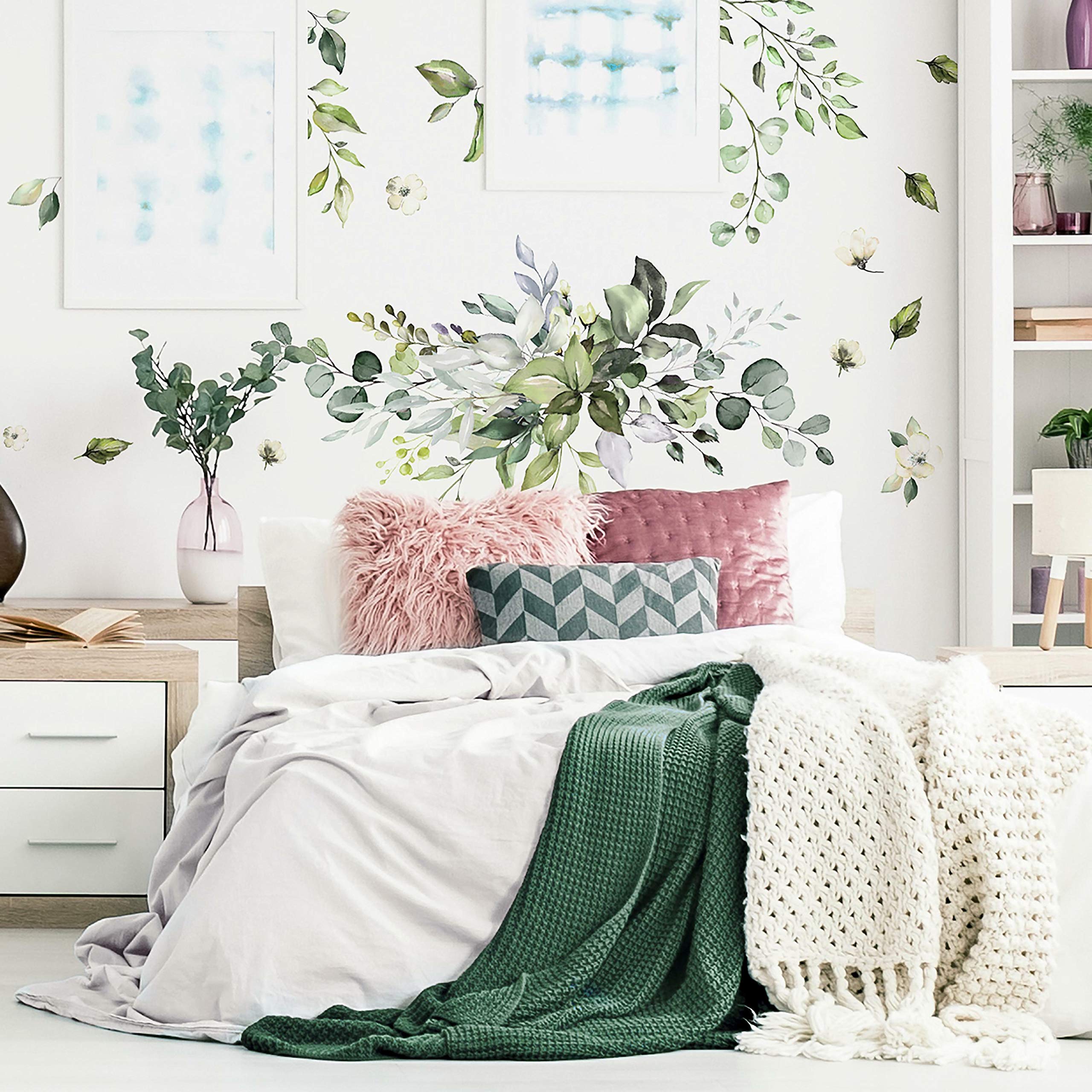 RoomMates Watercolor Floral Wall Decals, Vinyl, Green & Cream, Model RMK4711GM, Peel and Stick Decor