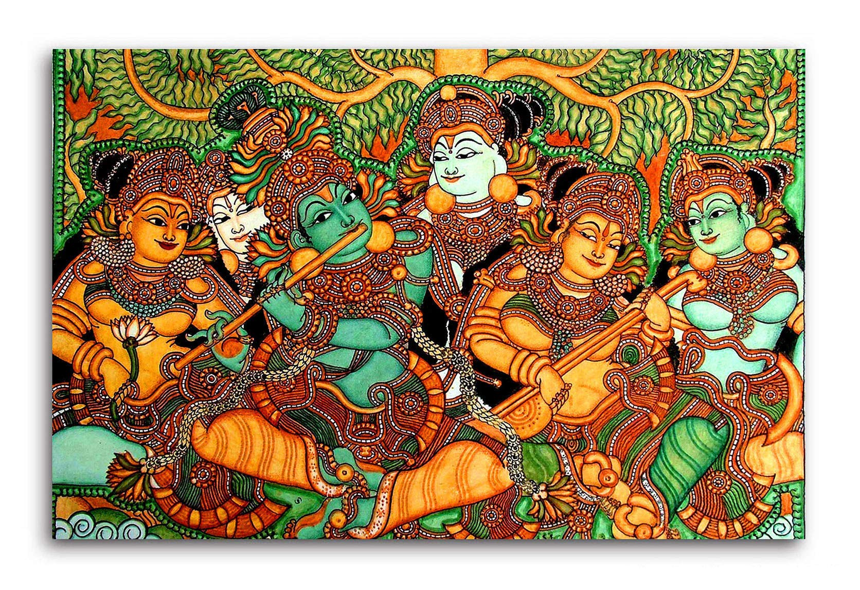 Tamatina Kerala Mural Canvas Painting | Radha Krishna | Traditional Art Unframed Painting For Home Dcor|Size - 24X16 Inches.M121