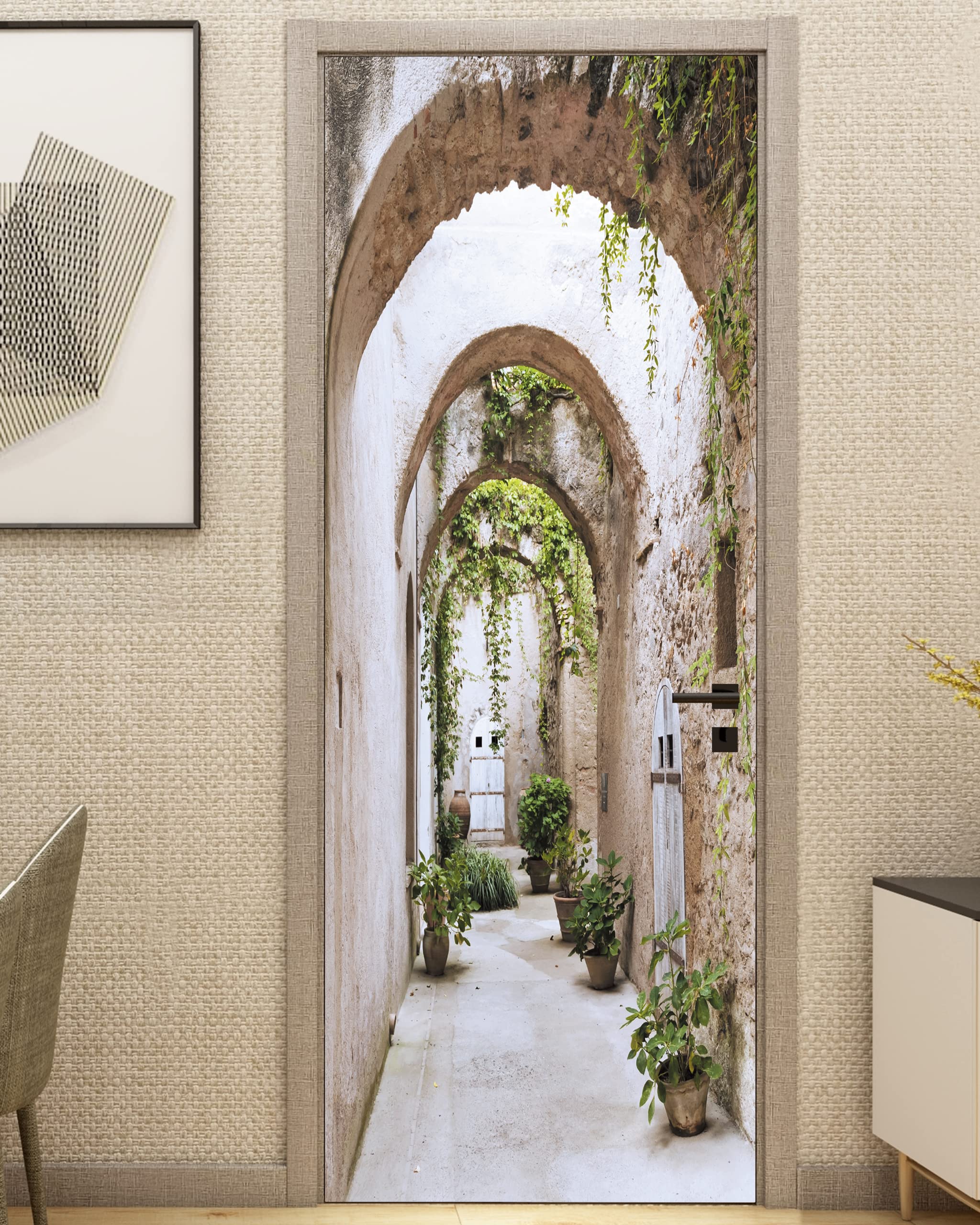 Flfk 3D Door Mural - Arch-Shaped Corridor Peel & Stick Door Wallpaper, Removable Self-Adhesive, Set Of 2 Sheets 30.3 W X 78.7 L