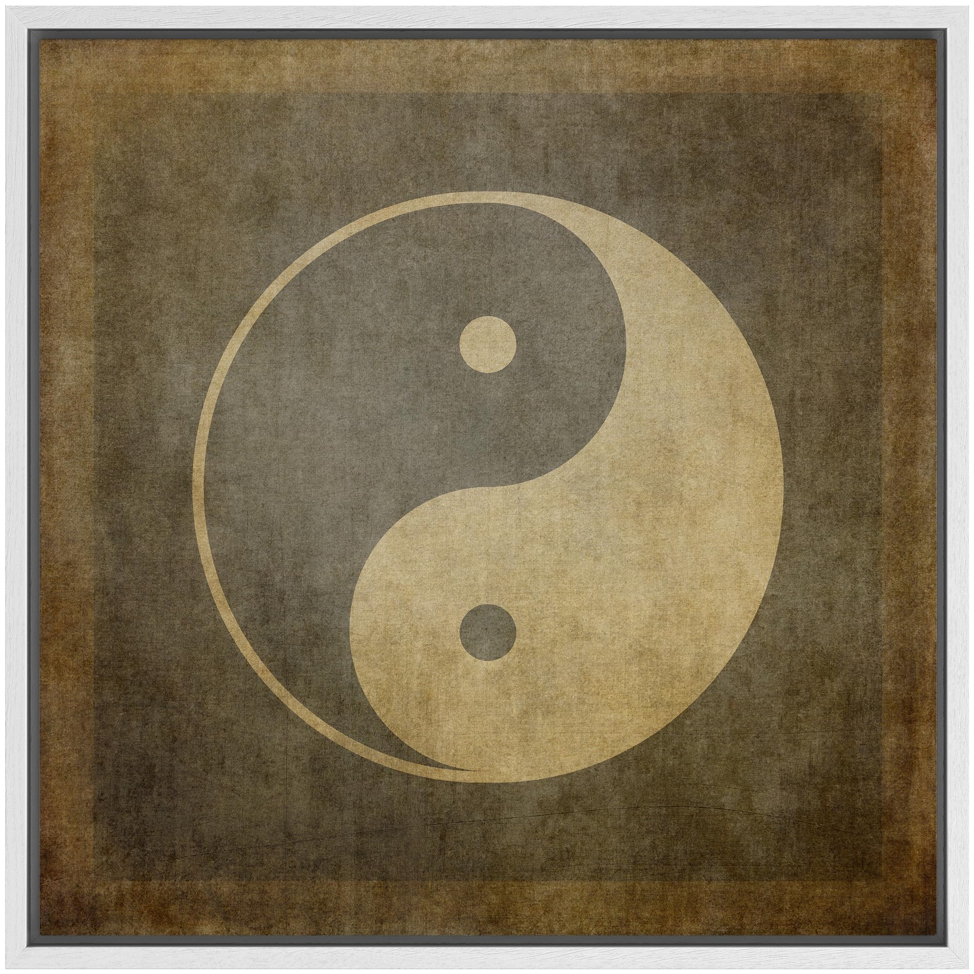 Wall26 Framed Canvas Print Wall Art Brown & Tan Grunge Chinese Yin Yang Symbol Historic Cultural Illustrations Modern Art Relax/