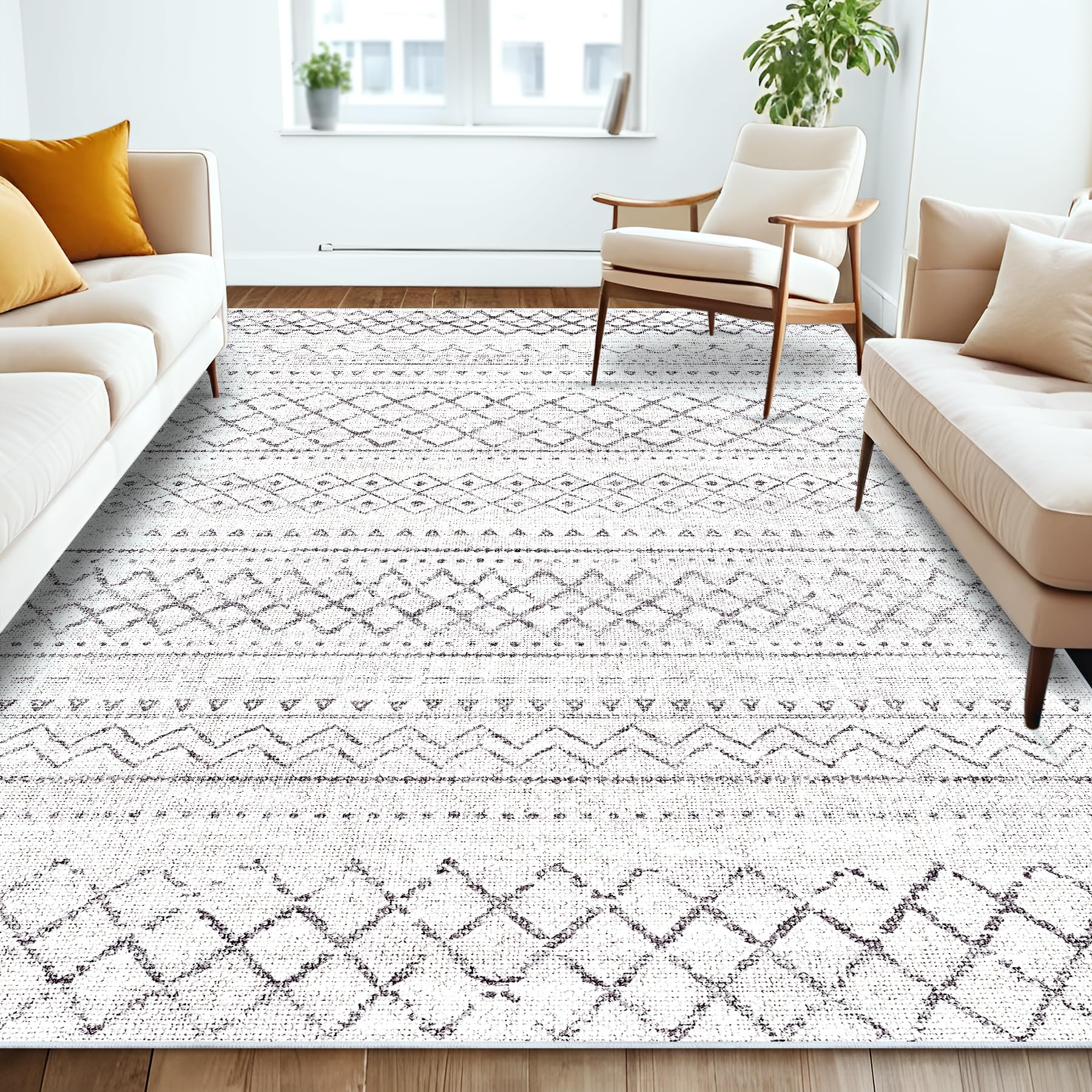 Area Rug Living Room Rugs 5x7 - Large Soft Boho Geometric Rugs, Non-Slip Foldable Washable Area Rug Non Shedding Morden Indoor F