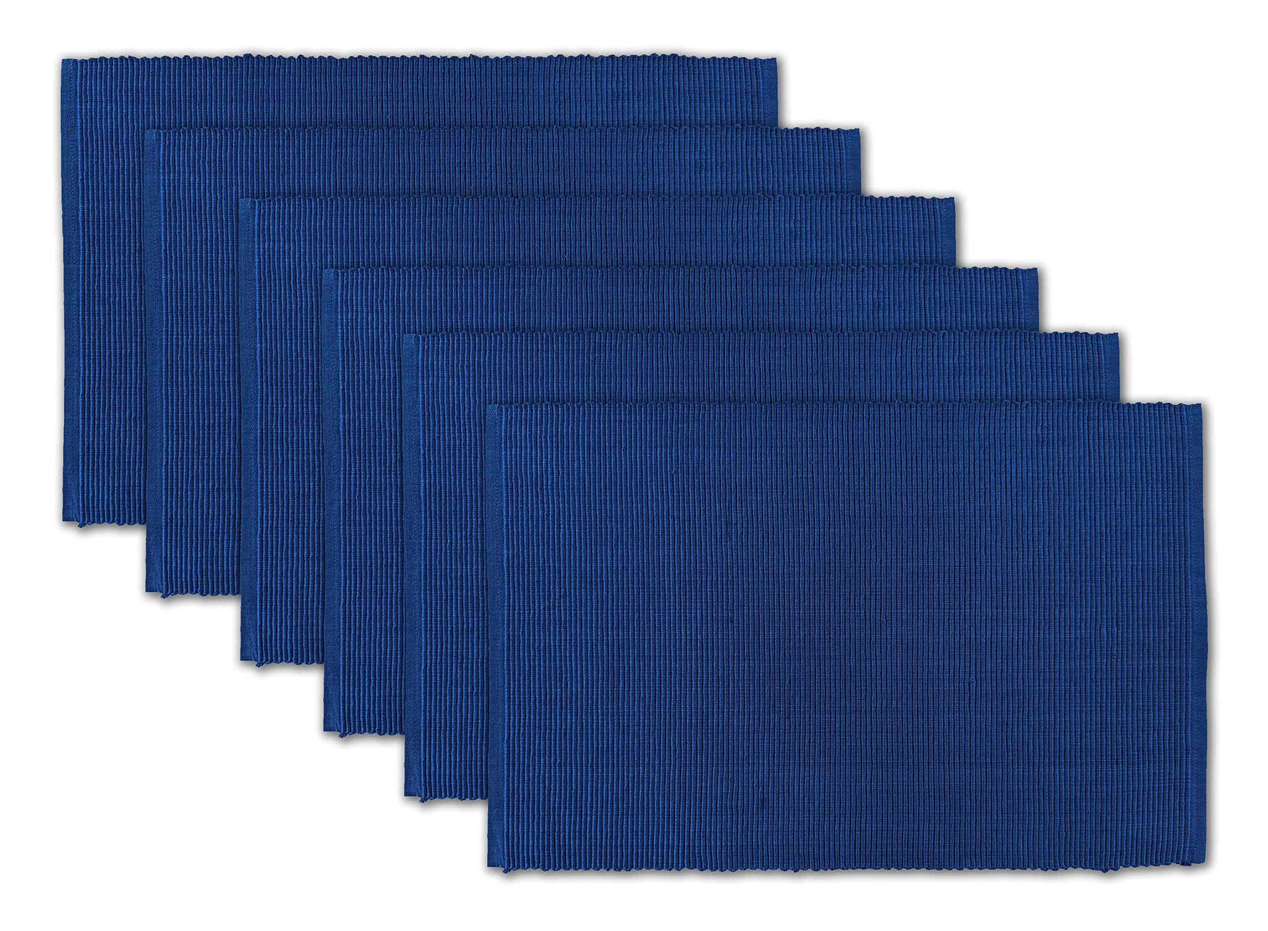 Avka Studio 100% Cotton Ribbed Placemats - Set Of 6-13 X 19 Inches - Royal Blue - Everyday Cloth Table Mats - Thick Construction