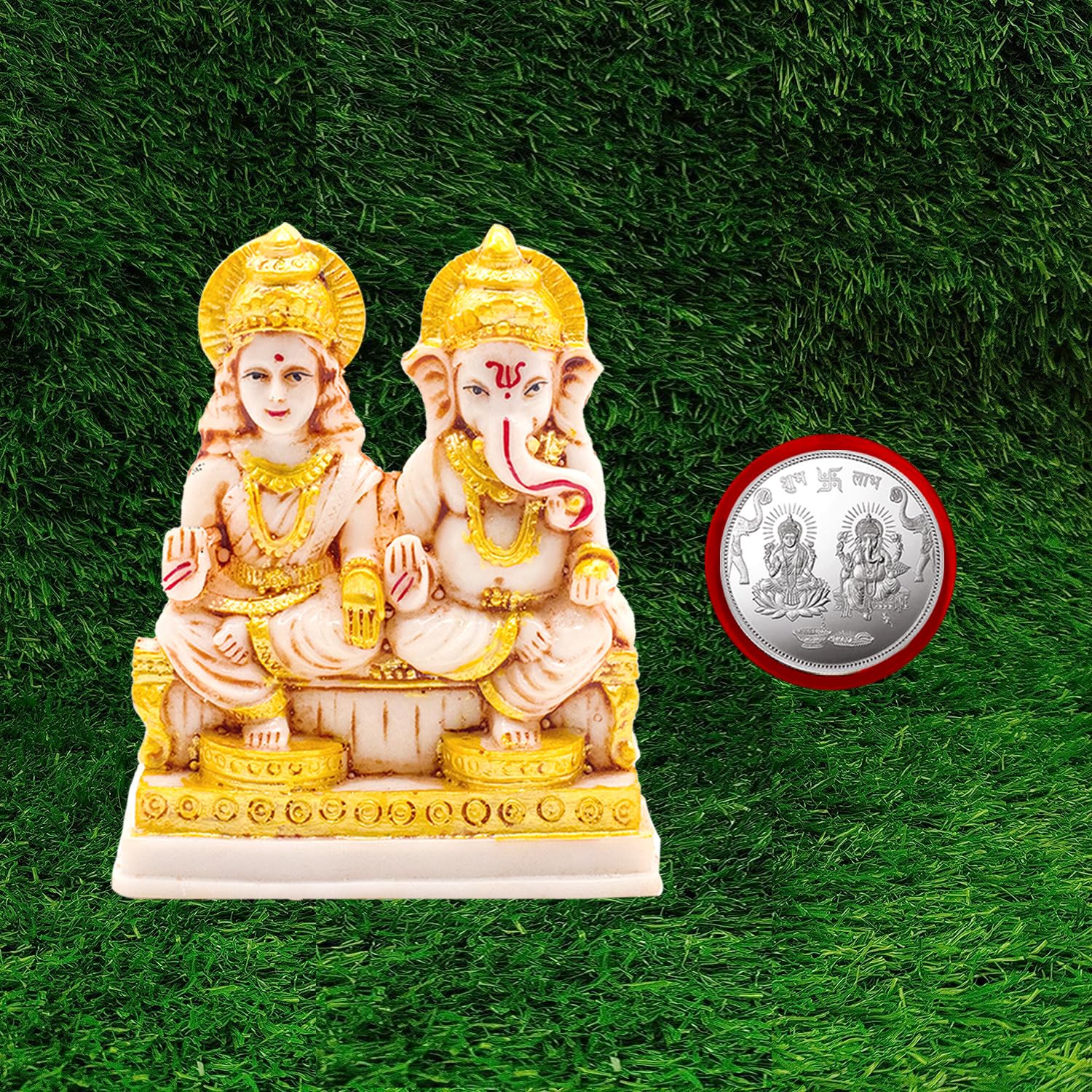Kitlyn Laxmi Ganesh Silver Coin/Lakshmi Ji Ki Murti/Ganesh Ji Ki Murit/Ganesh Laxmi Statue/Coin For Home Dcor & Gift Religious I
