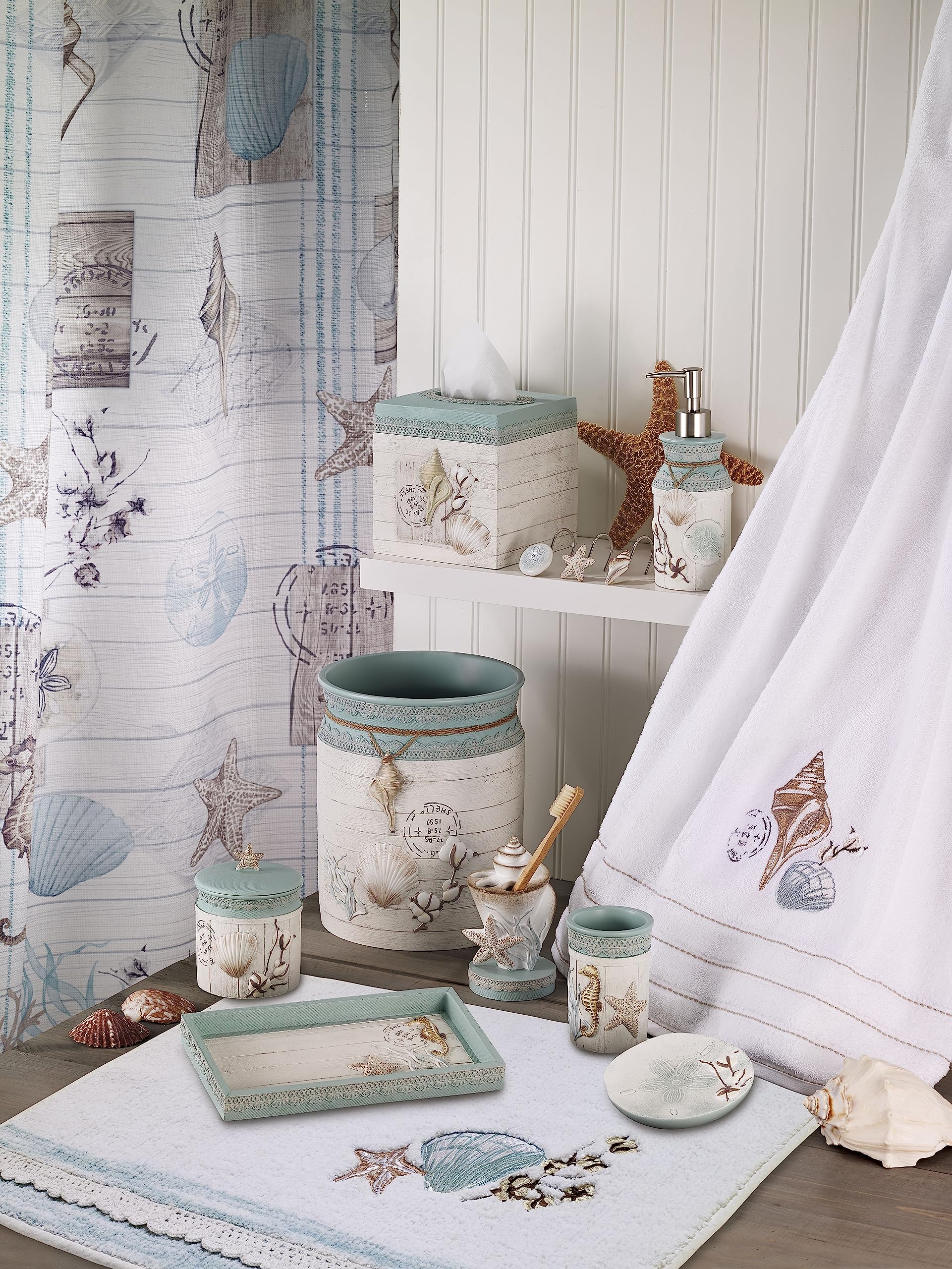 Avanti Linens - Tissue Box Cover, Farmhouse Chic Bathroom Accessories (Farmhouse Shell Collection)