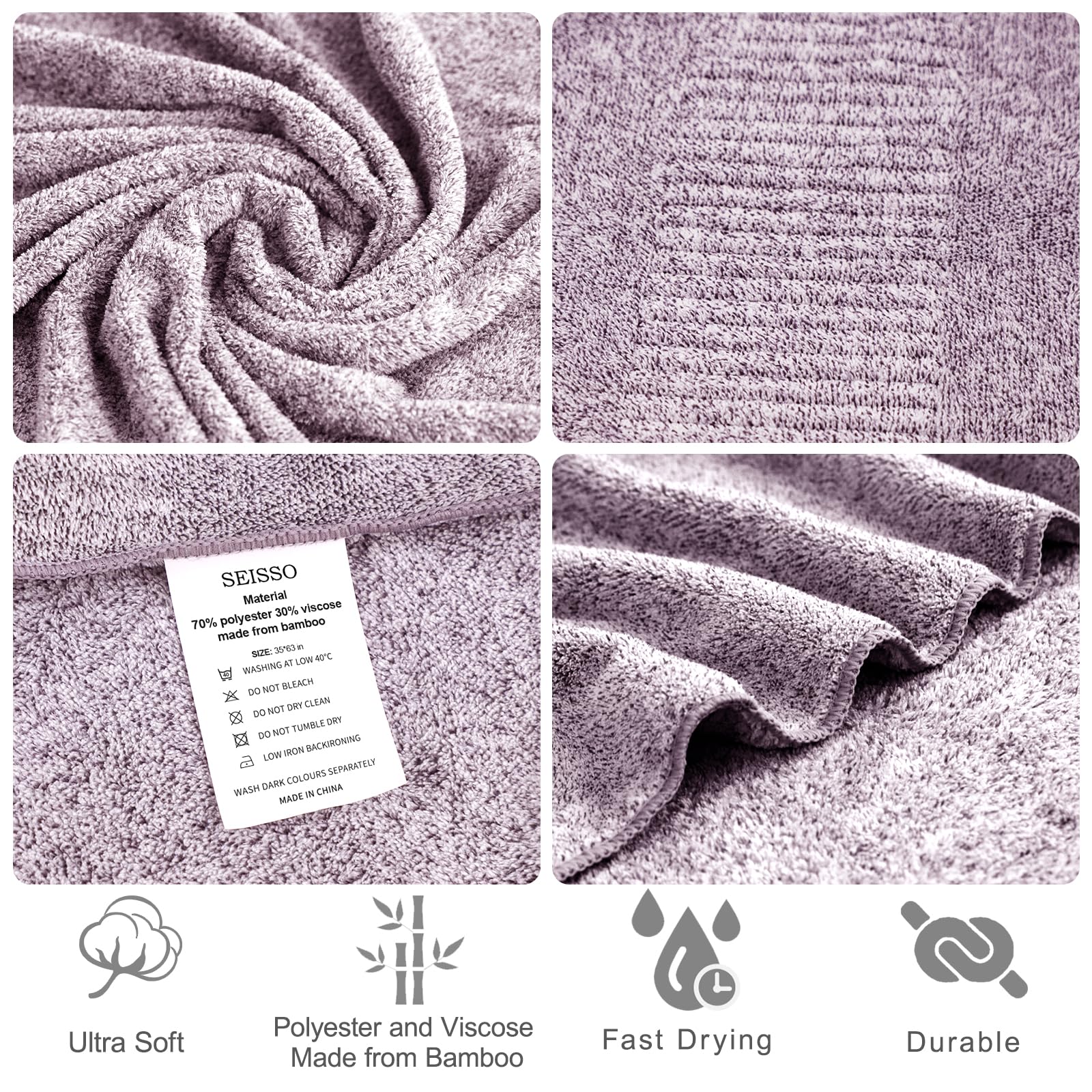 SEISSO Bath Towels  Oversized Bath Sheet Set (35'' x 63'')  Highly Absorbent & Quick-Dry Bath Sheets Super Soft Multipurpose Use for Hotel  Spa  Bathroom  Sports Towels  Yoga Towel  Purple (Set of 2)