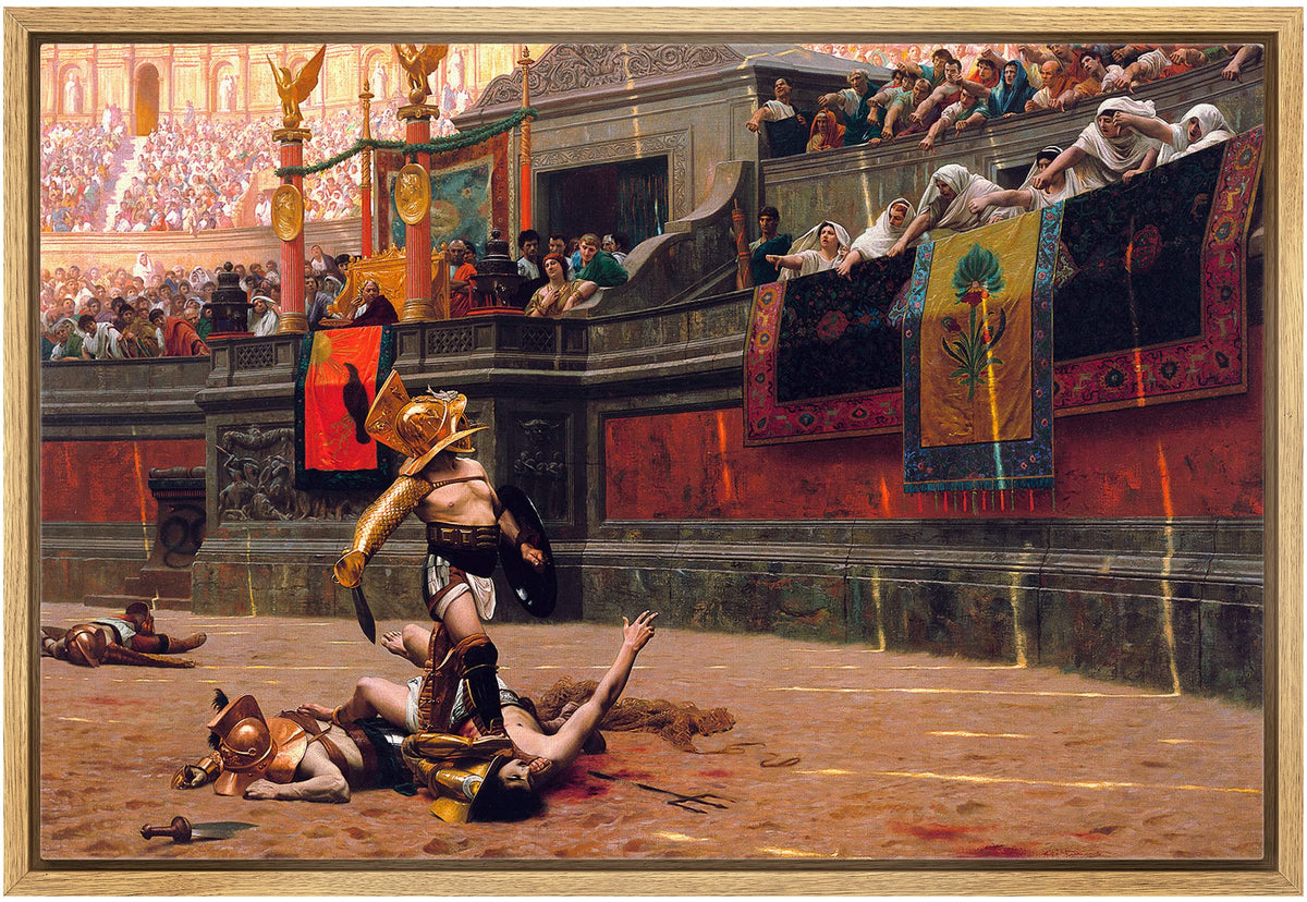 Wall26 - Pollice Verso By Jean-Leon Gerome - Framed Canvas Print Wall Art Famous Painting Reproduction - 16''X24'' Natural