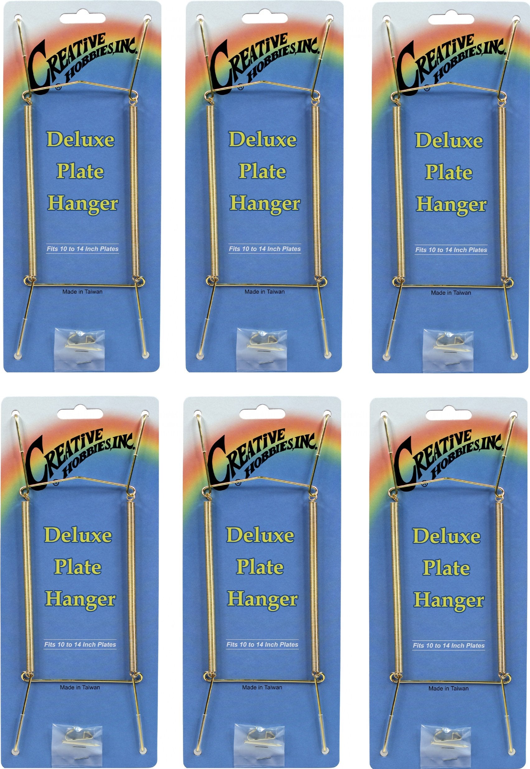 Creative Hobbies Deluxe Plate Display Hangers - Expandable Spring Style For 10-14 Inch Plates - Gold Wire With Hooks & Nails | P