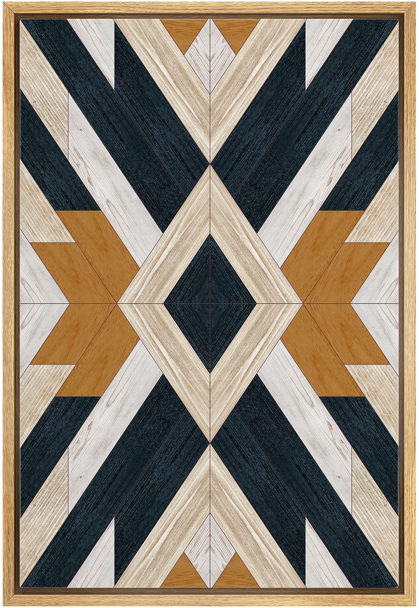 Idea4Wall Framed Canvas Print Wall Art Western Decor Black, White & Brown Diamond Insignia Abstract Shapes Wood Panels Modern Ar