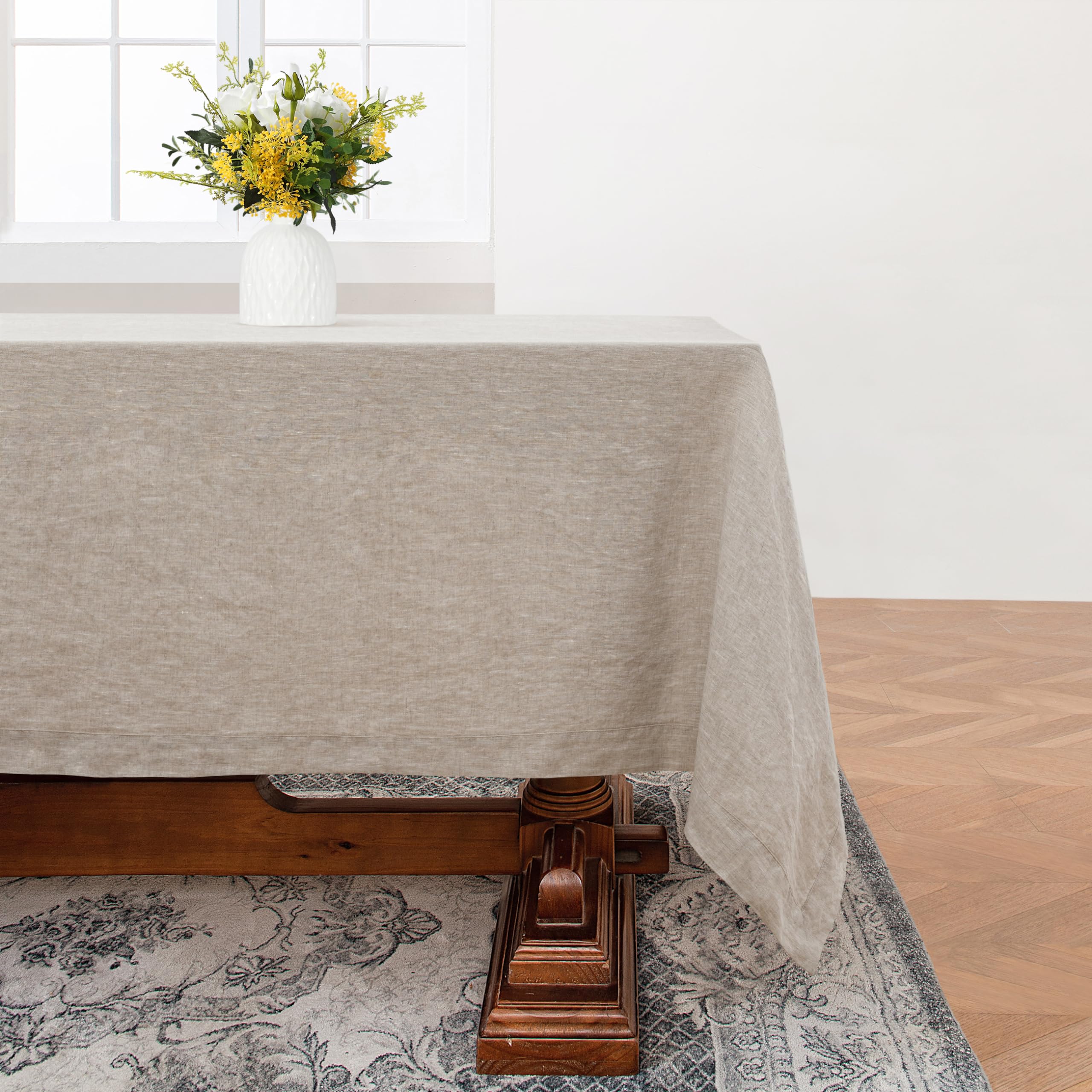 L Linen World 100% European Linen Tablecloth,60x90Inch Natural Flax Rectangular Oblong Table ClothNatural French Flax Tabletop 