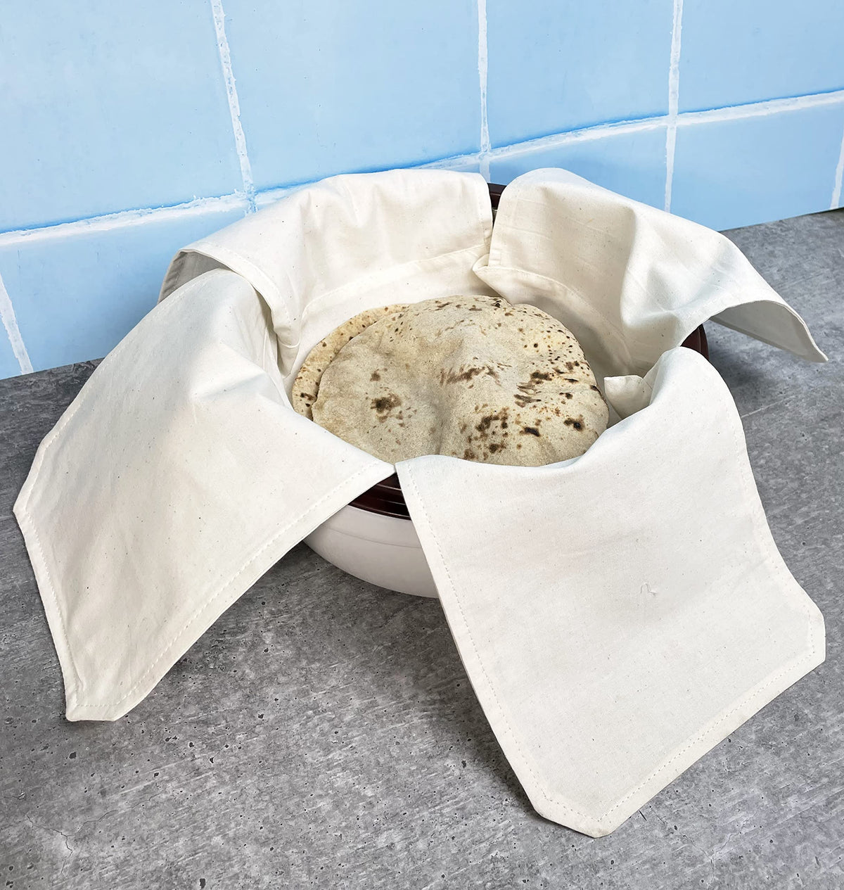 Clarkia Cotton Double Layer Roti Clothes Wrap With Flaps Muslin Cloth For Chapati For Hot Case Kitchen Chapati Cloth Wrap Roti C