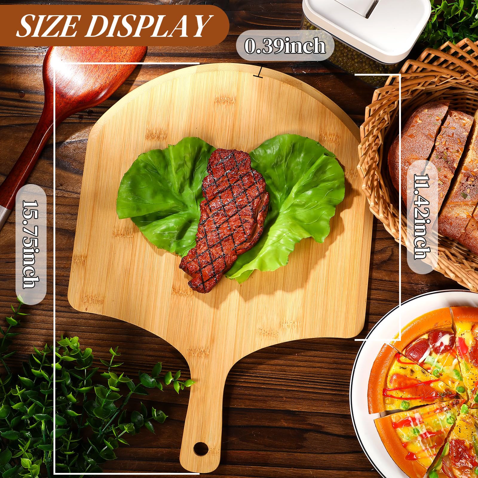 Gerrii 9 Pcs Wooden Pizza Peel 15.75 Inches Bamboo Pizza Peel Pizza Cutting Board Pizza Paddle Spatula With Handle For Baking Pi