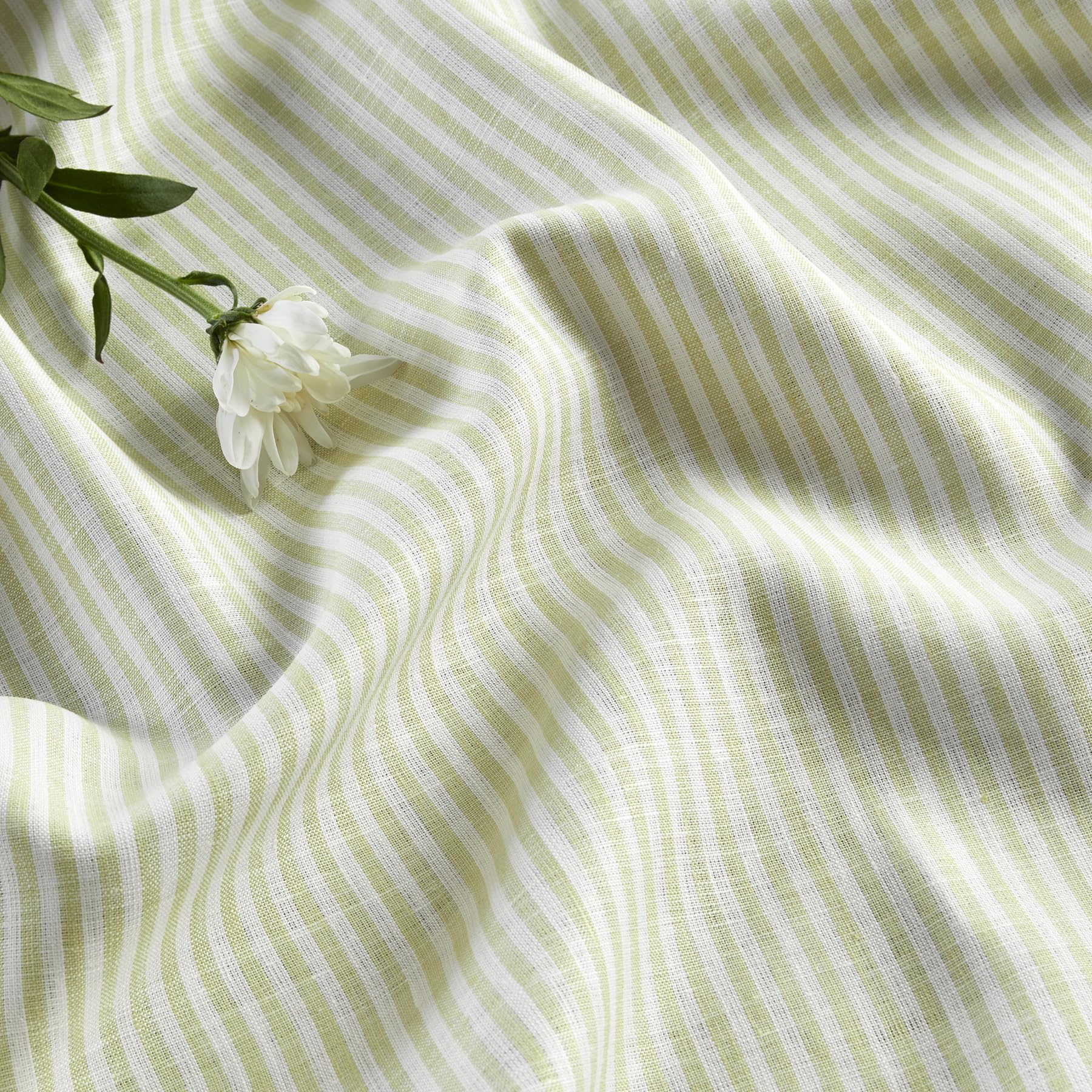 Solino Home Stripe Linen Tablecloth - 100% Pure Linen Sage And White Tablecloth 108'' L X 60'' W For Spring, St Patrick'S Day, E