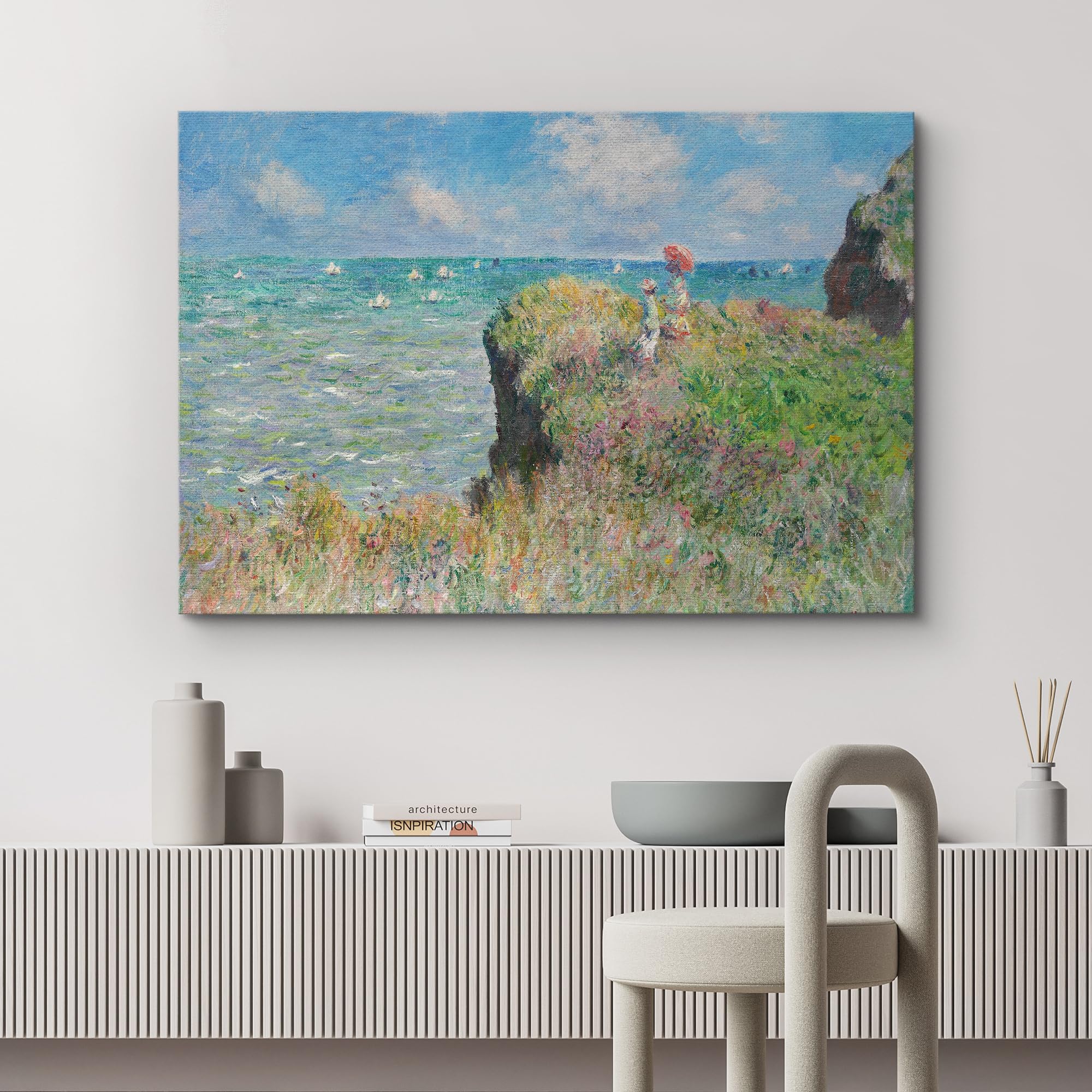 Wall26 - Claude Monet - Cliff Walk At Pourville - Impressionist Modern Art - Canvas Art Home Art - 16X24 Inches