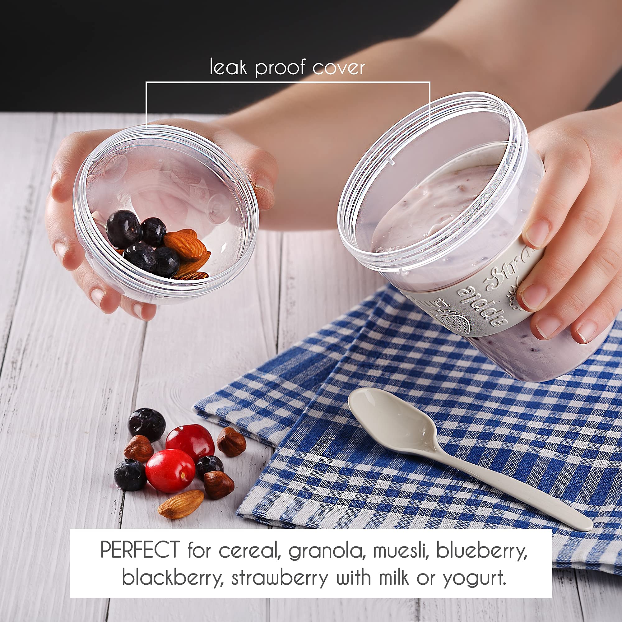 Crystalia Yogurt Parfait Cups With Lids, Reusable Yogurt Containers With Lids And Spoons, Take And Go Yogurt Cup With Topping Ce