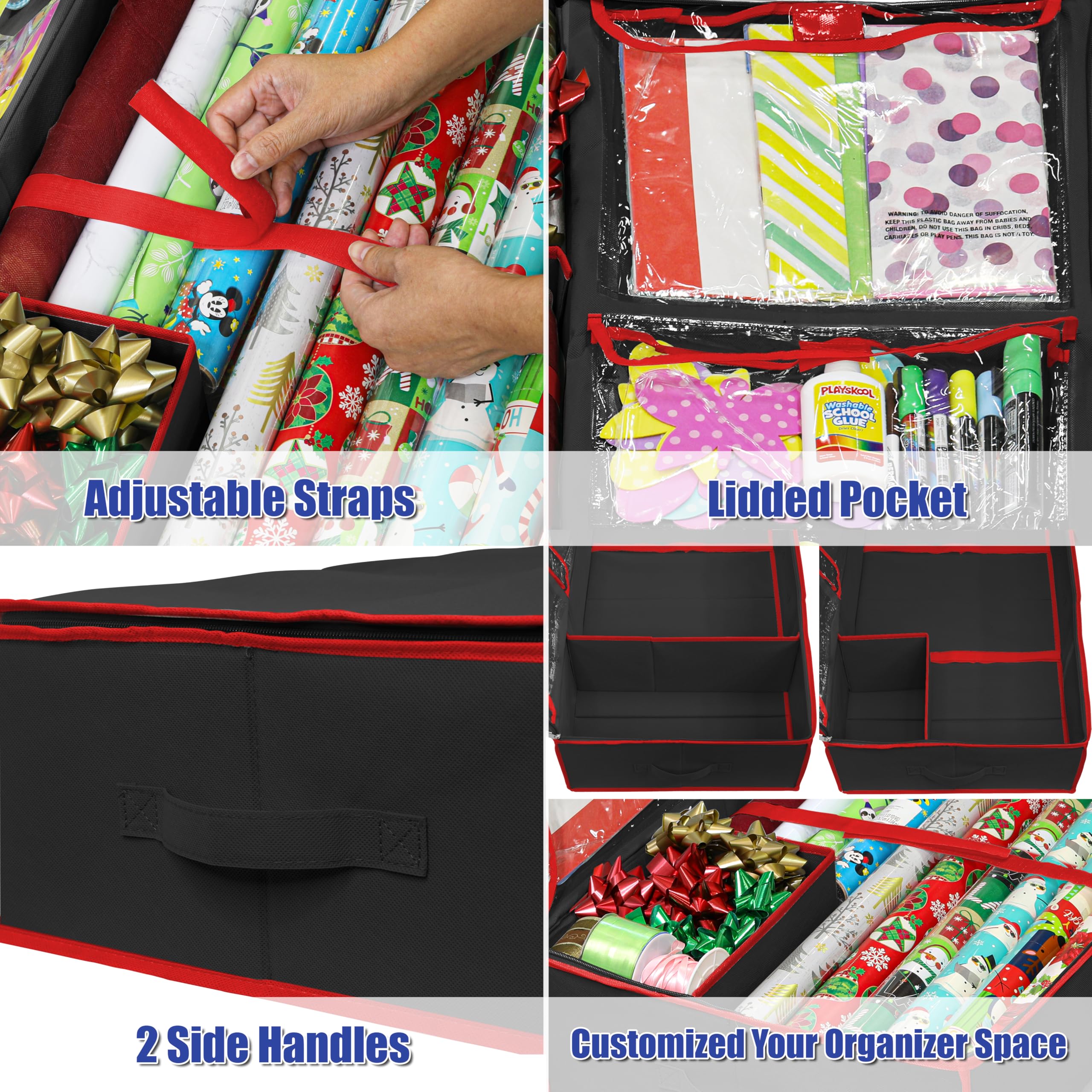 Simple Houseware Wrapping Paper Storage Container, Black