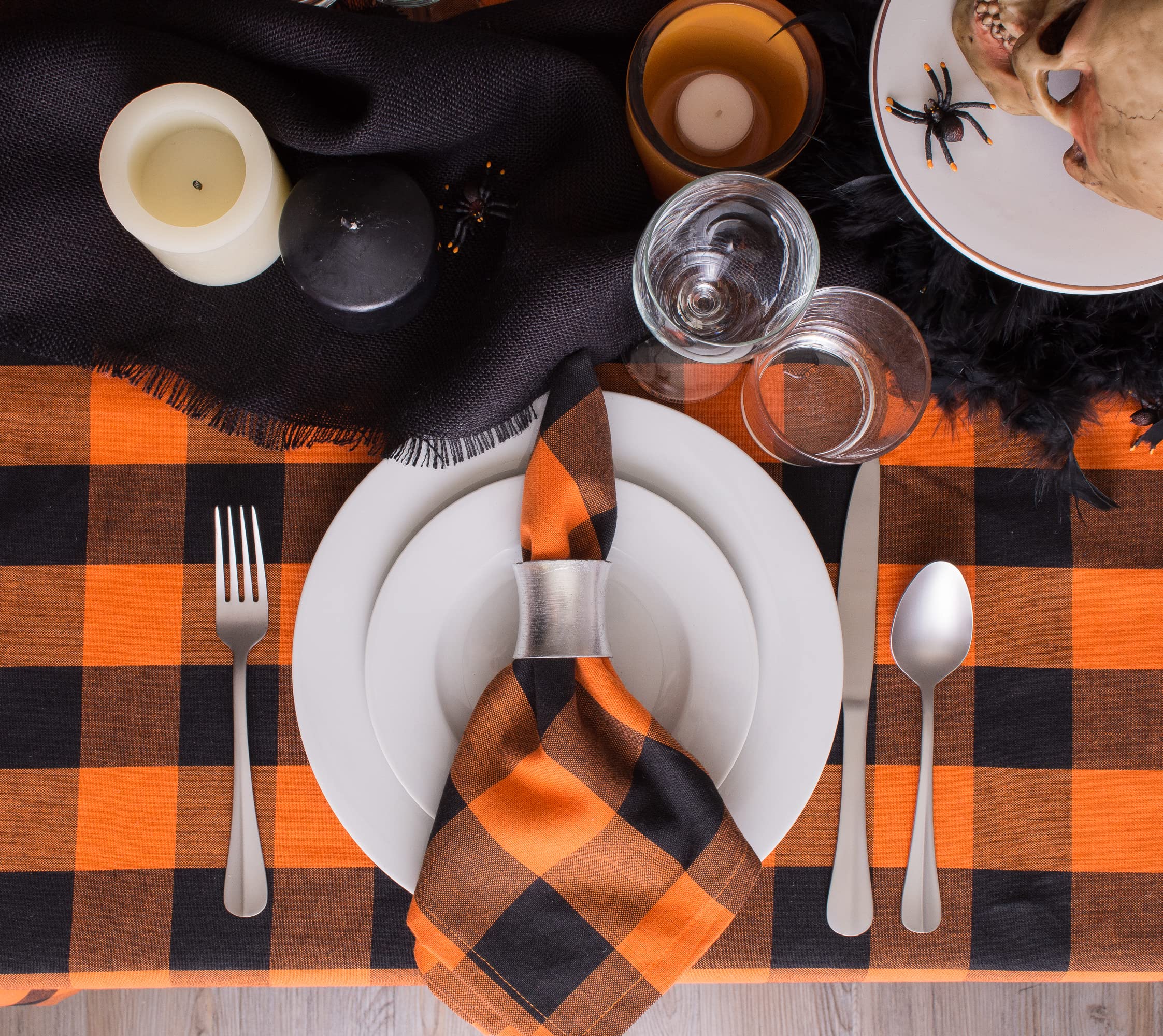 Dii Buffalo Check Collection, Classic Farmhouse Tablecloth, Tablecloth, 70 Round, Orange & Black