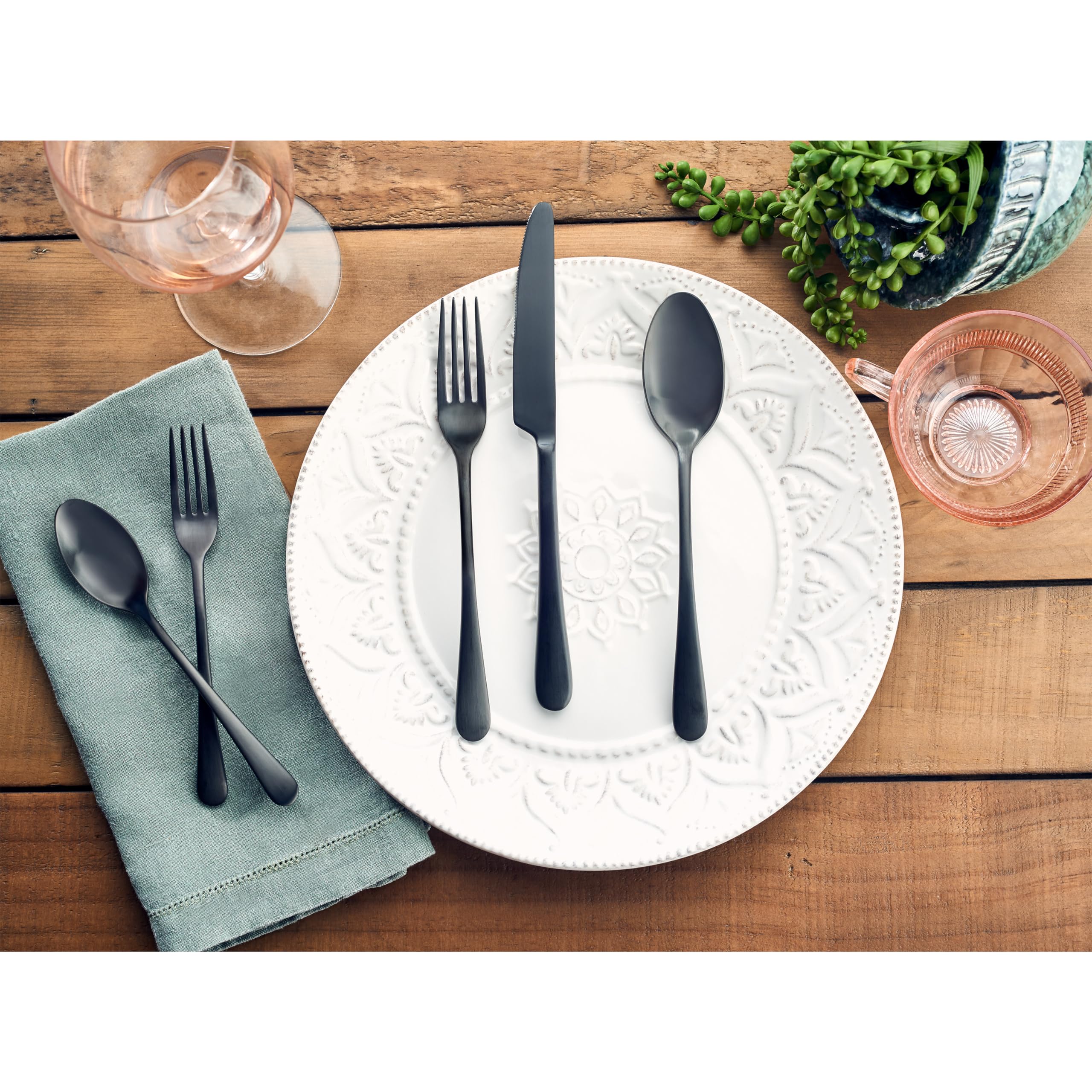 Hampton Forge Skandia Mirabella Satin Flatware Set, 20 Piece, Gunmetal