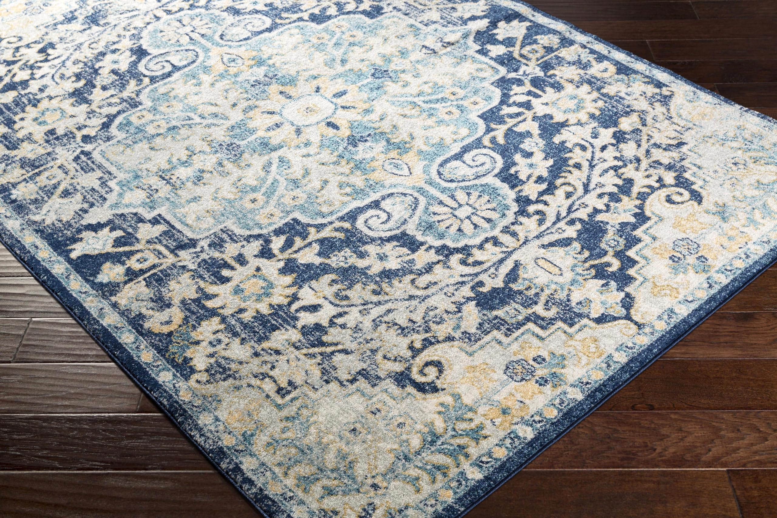 Livabliss Area Rugs - 8x10 Odelia Vintage Boho Blue Aqua Slate Area Rug for Living Room Bedroom - Floral Medallion Stain Resista