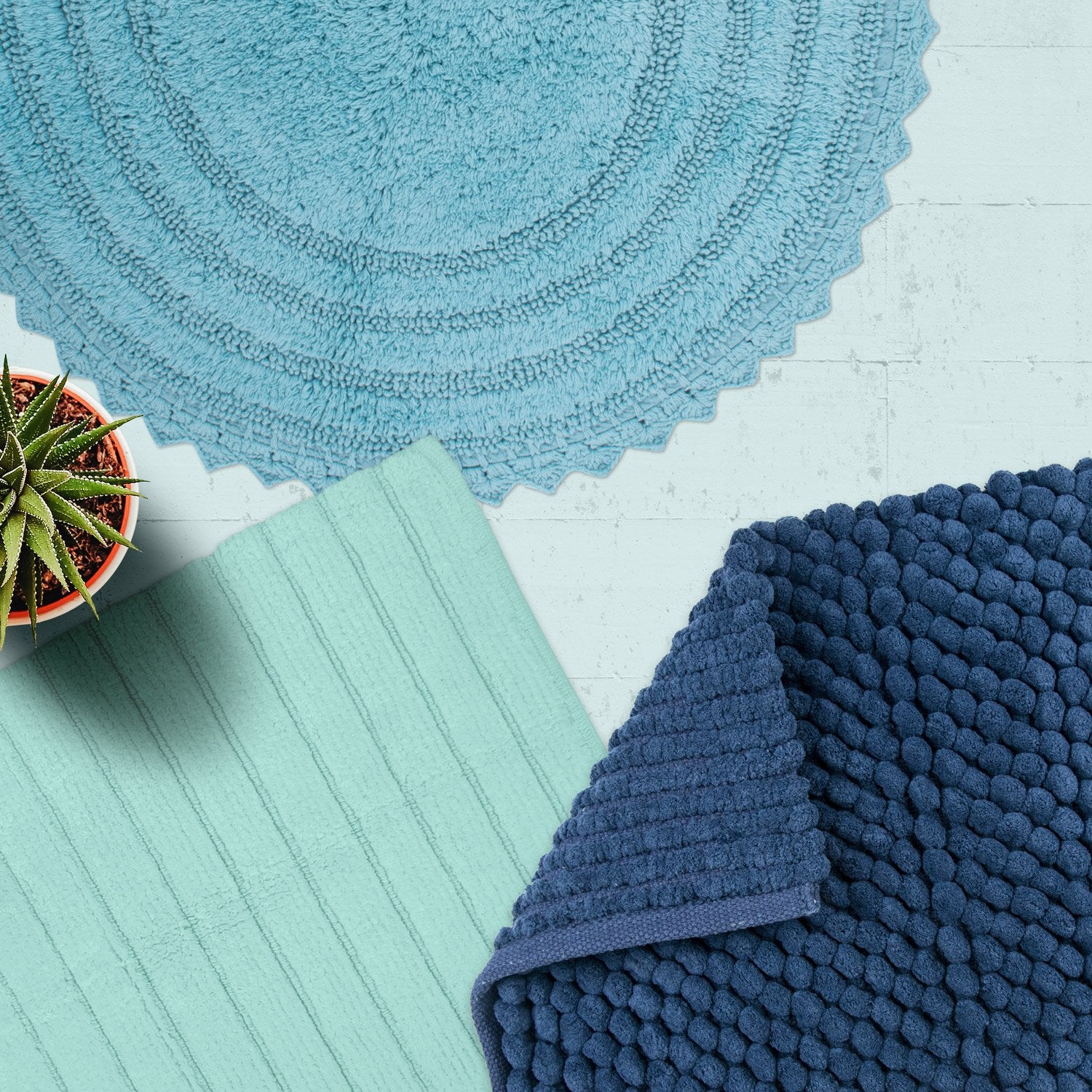 Dii Crochet Collection Reversible Bath Mat, Round, 27.5'' Diameter, Cameo Blue