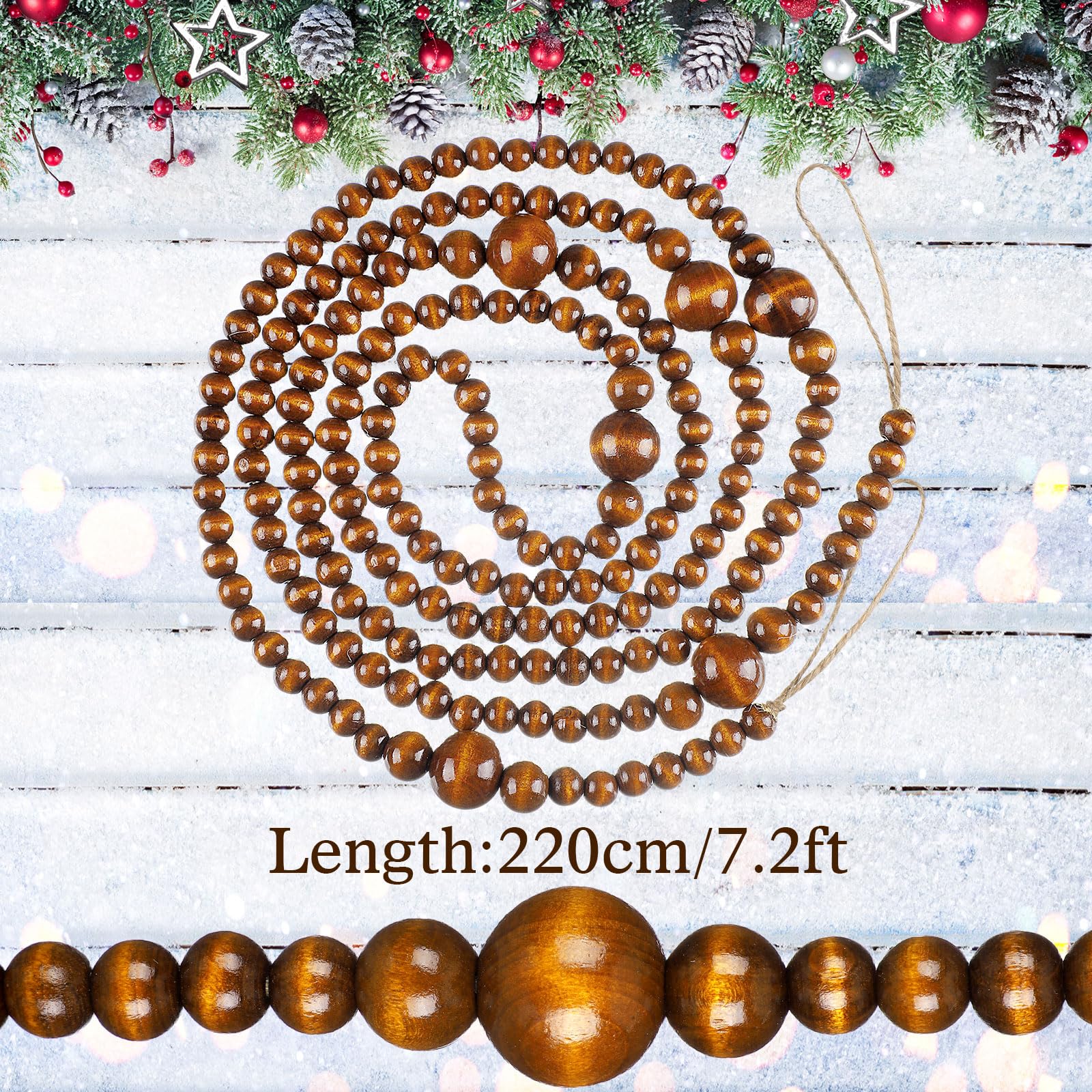 Bucherry 4 Pcs Christmas Wood Bead Garland 28.8 Feet Wooden Beaded Garland Boho Farmhouse Home Decor Hanging Decorations Ornamen
