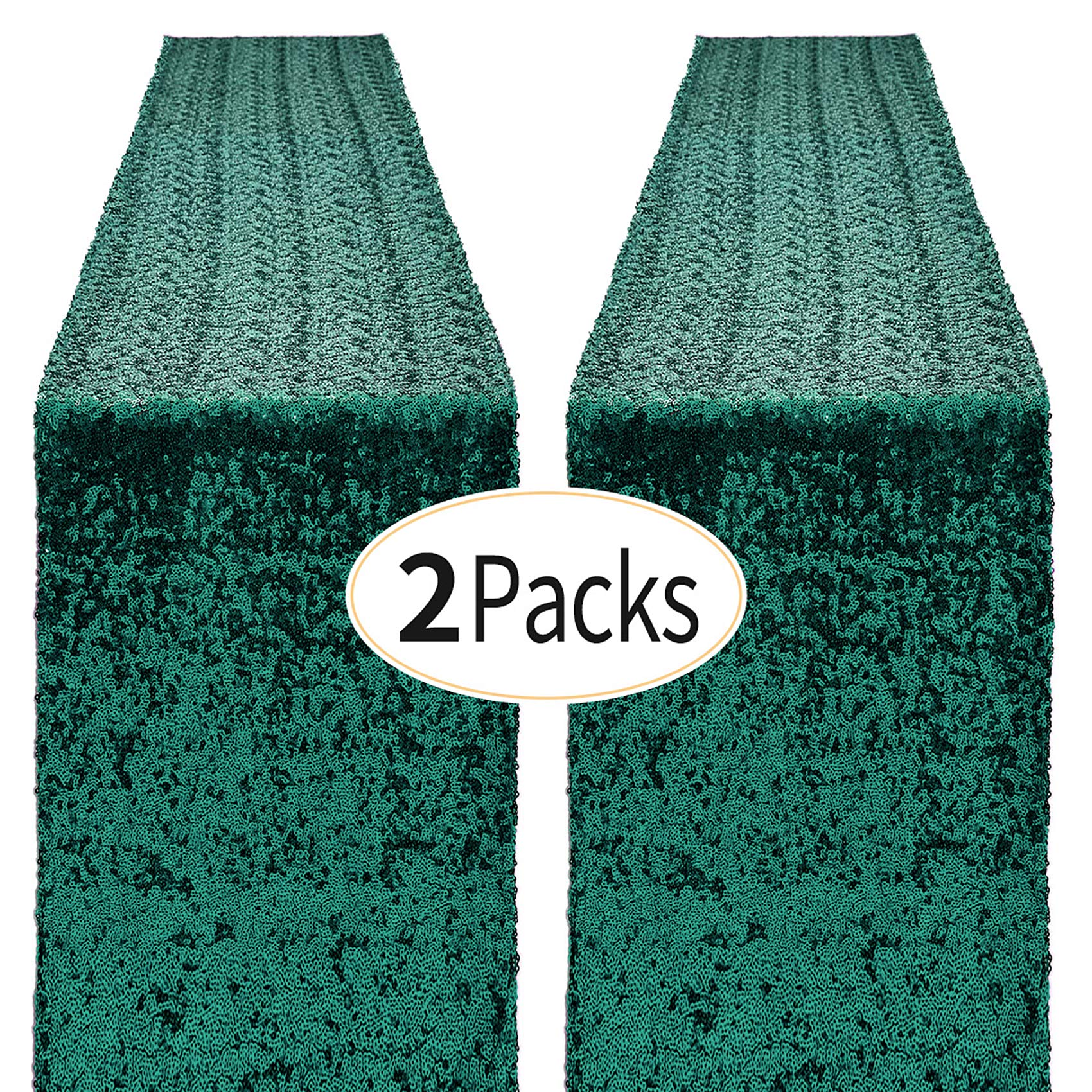 2 Packs 12 X 72 Inches Hunter Green Sequin Table Runner, Glitter Runner For Birthday Party Supplies Decorations Wedding Bachelor