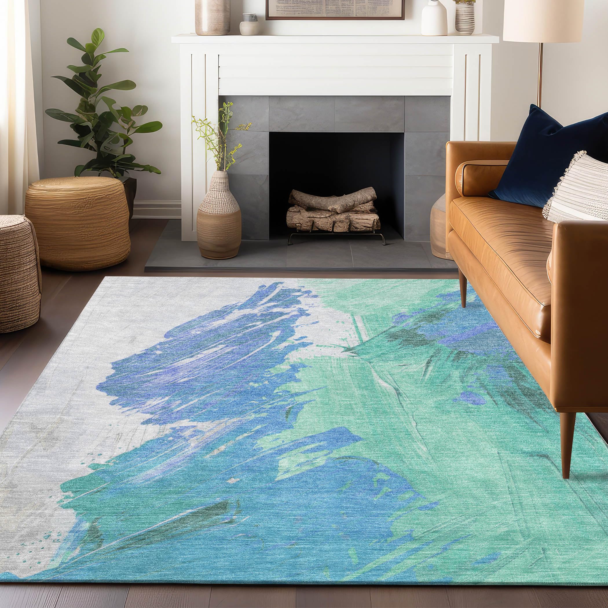 Machine Washable Indoor/Outdoor Chantille Seafoam 3 x 5 Rug