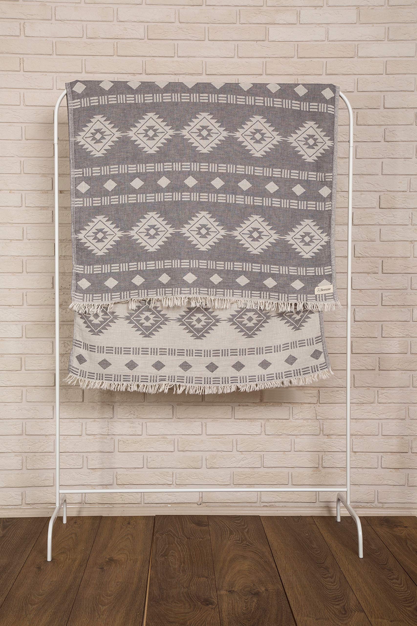 Bersuse 100% Cotton Belize Turkish Towel Beach Towel Bath Towel Dual Layer Peshtemal Beach Blanket Beach Essentials - 37X70 Inch