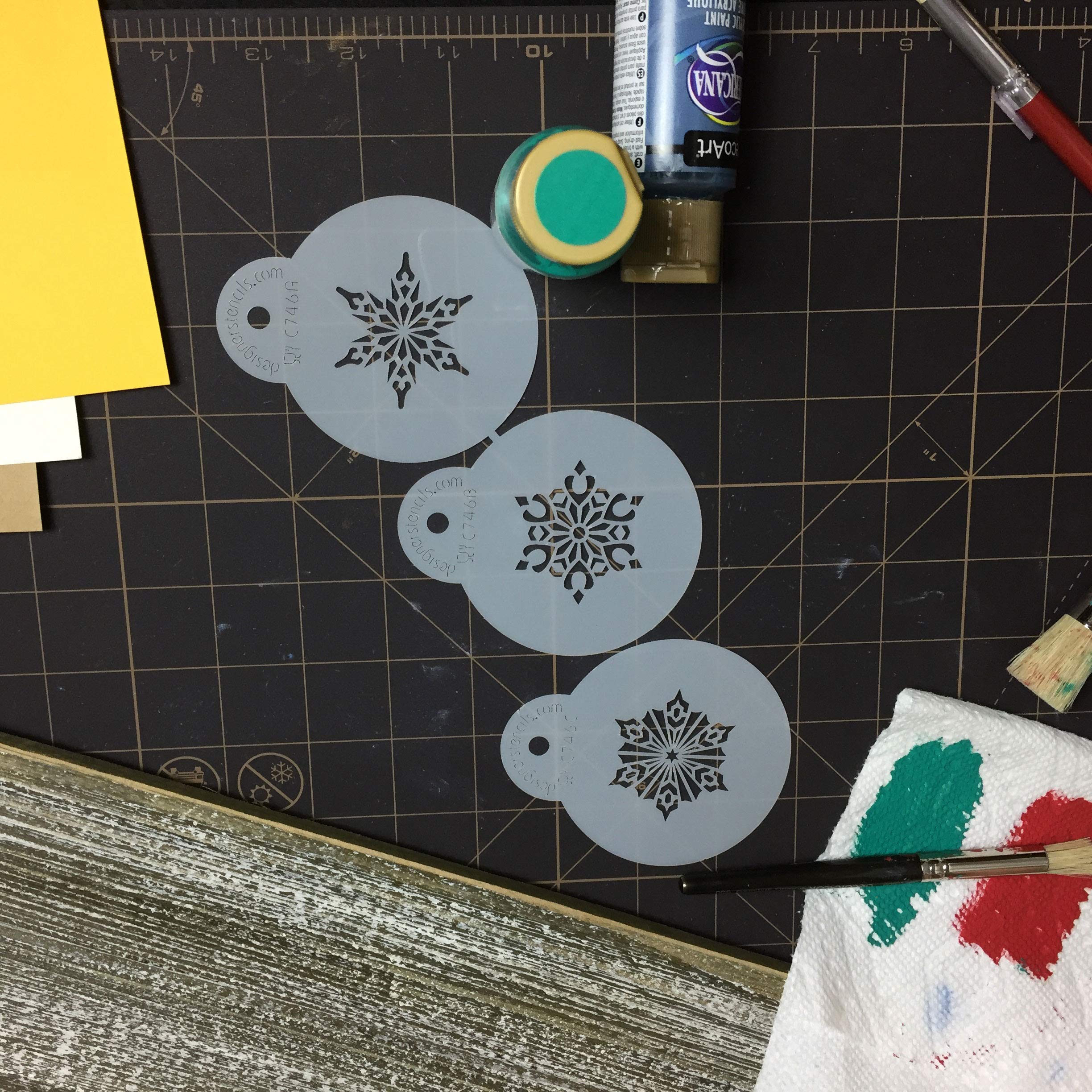 Designer Stencils Mini Crystal Snowflakes 2 Cookie Stencils, Beige/Semi-Transparent