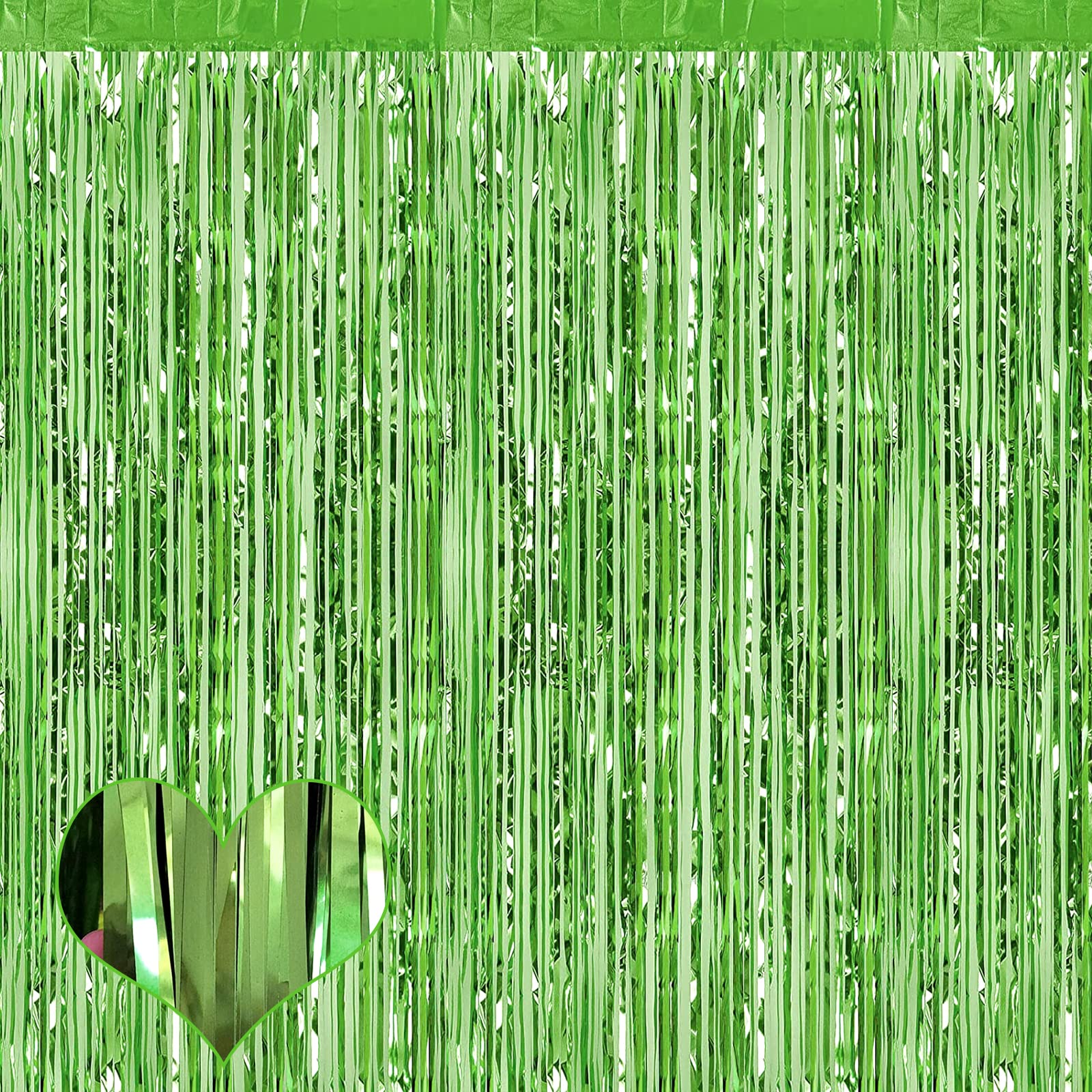 4 Pack Light Green Fringe Curtain Backdrop, 3.2Ft X 9.8Ft Metallic Tinsel Foil Fringe Streamers Curtains Background For Photo Bo