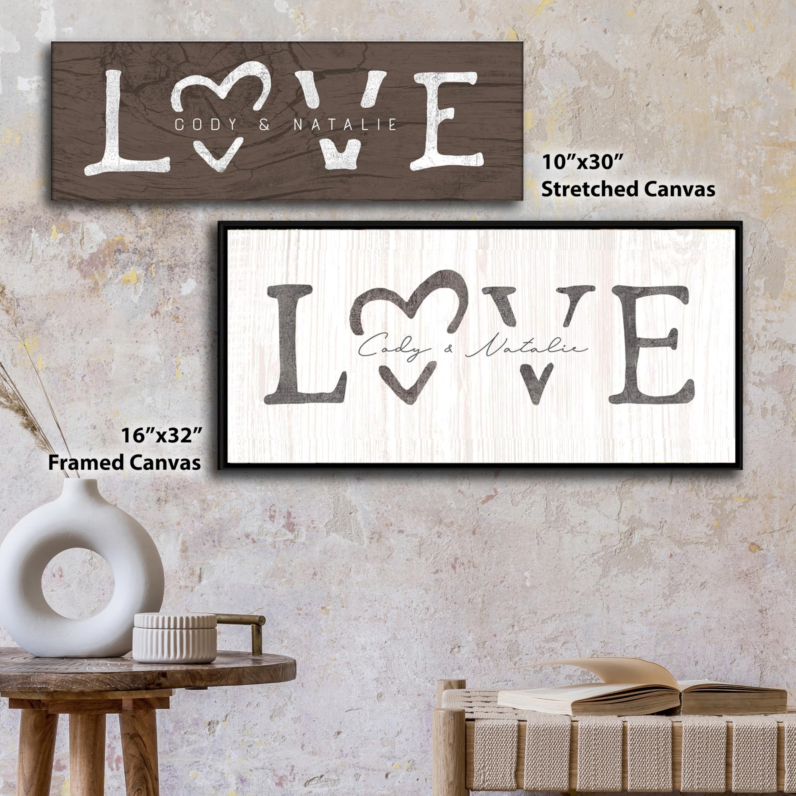 Personal-Prints Love Customized Couples Art - Personalized Romantic Canvas Art Gift With Your Names | Custom For Valentines Day