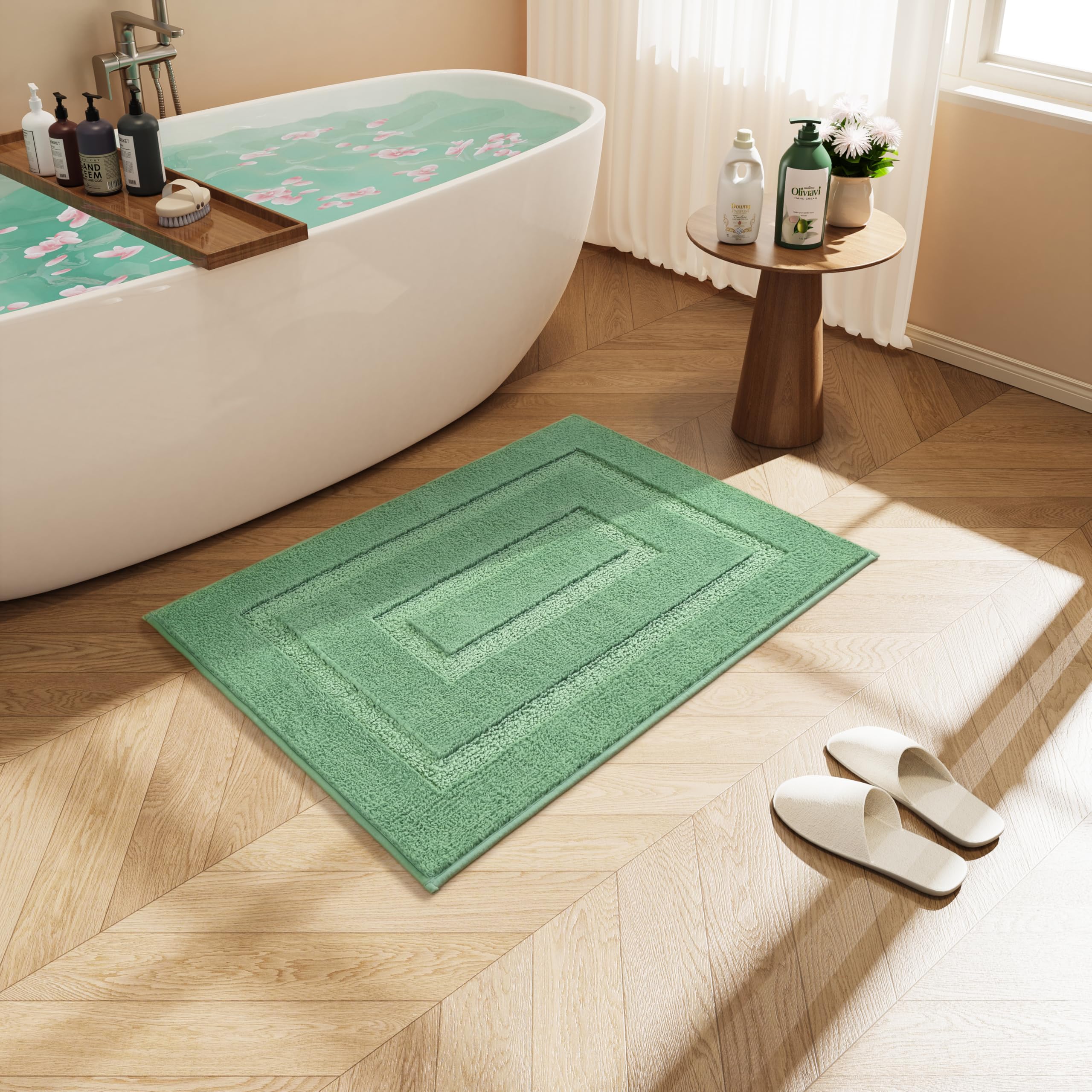 Homore Bathroom Rug, Sage Green Bathroom Rugs 24X36 Inch, Thick Soft And Absorbent Microfiber Bathroom Runner Rug, Non Slip Bath