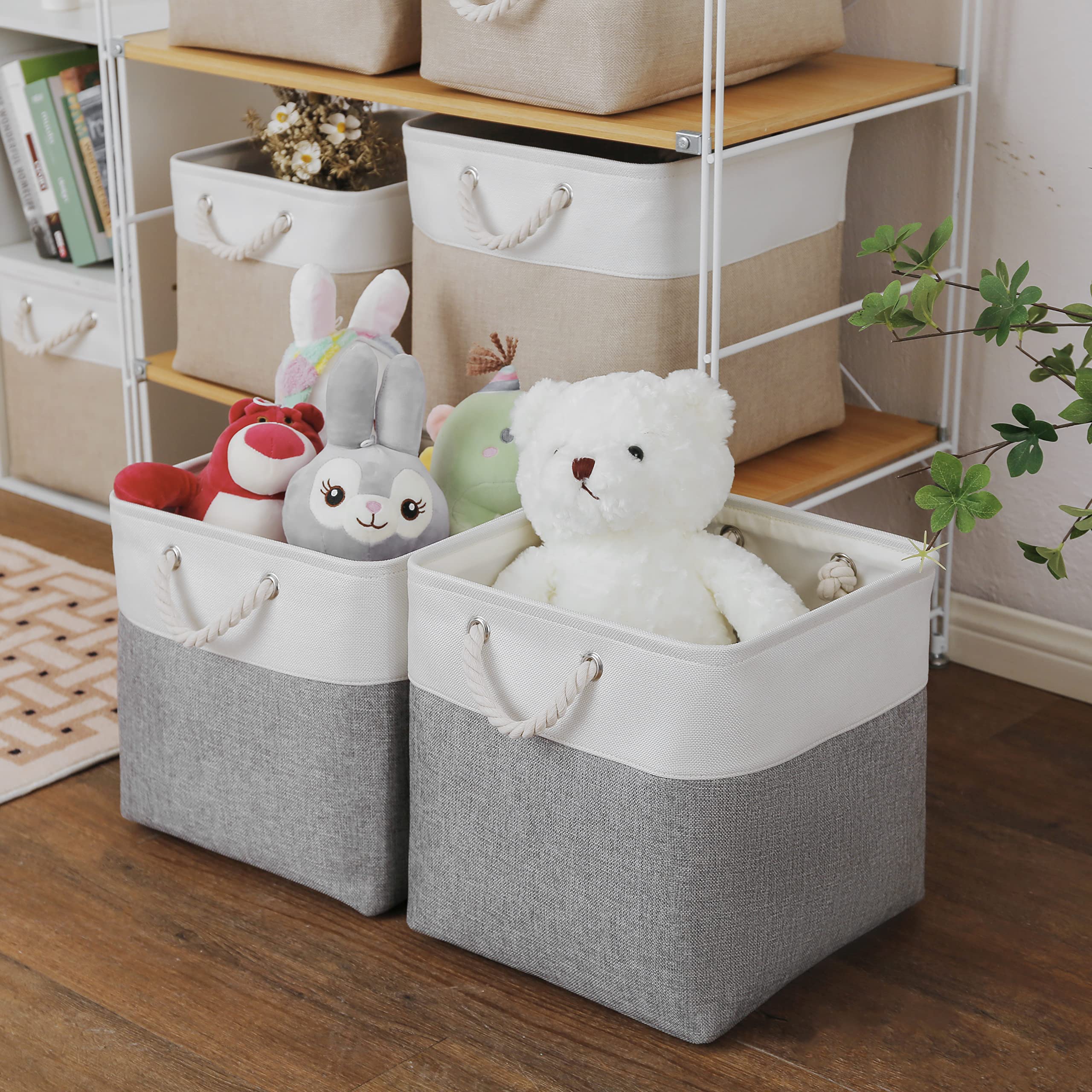 Midmmvick 13 X 13 Inch Cube Storage Bins, 4 Pack Large Collapsible Fabric Storage Bin With Ropes, Foldable Storage Cubes For Hom