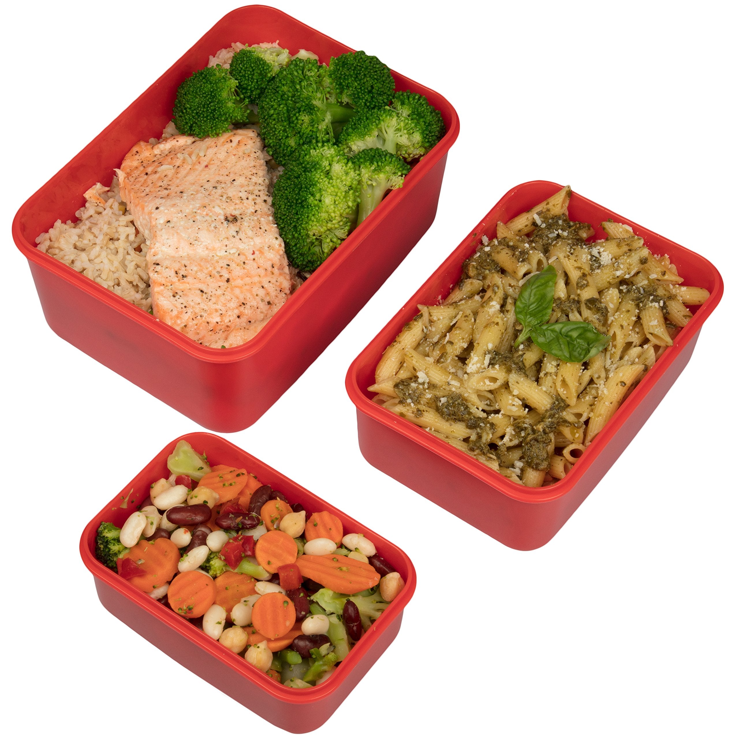 Microwave Food Storage Containers- Set Of 3 Nesting Microwave Cookware Meal Prep Containers W Locking Steam Vent Lids- Bpa Free,