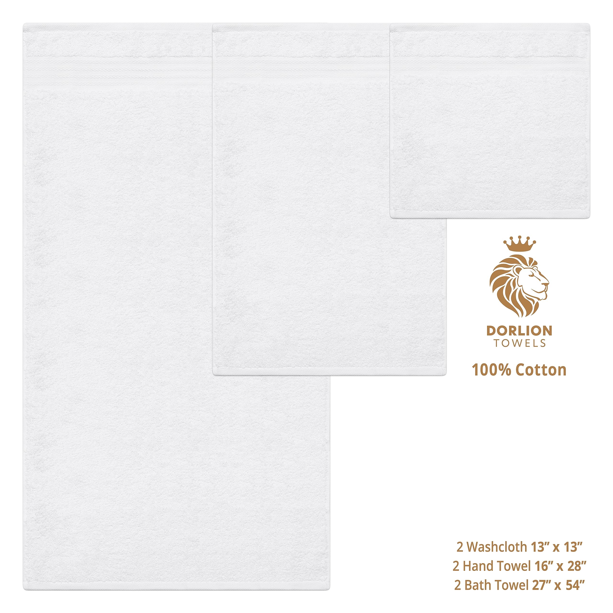 Dorlion Towels 6 Piece 100% Turkish Cotton Towel Set, 2 Bath Towels 2 Hand Towels 2 Washcloths, Soft Absorbent Towels For Bathro