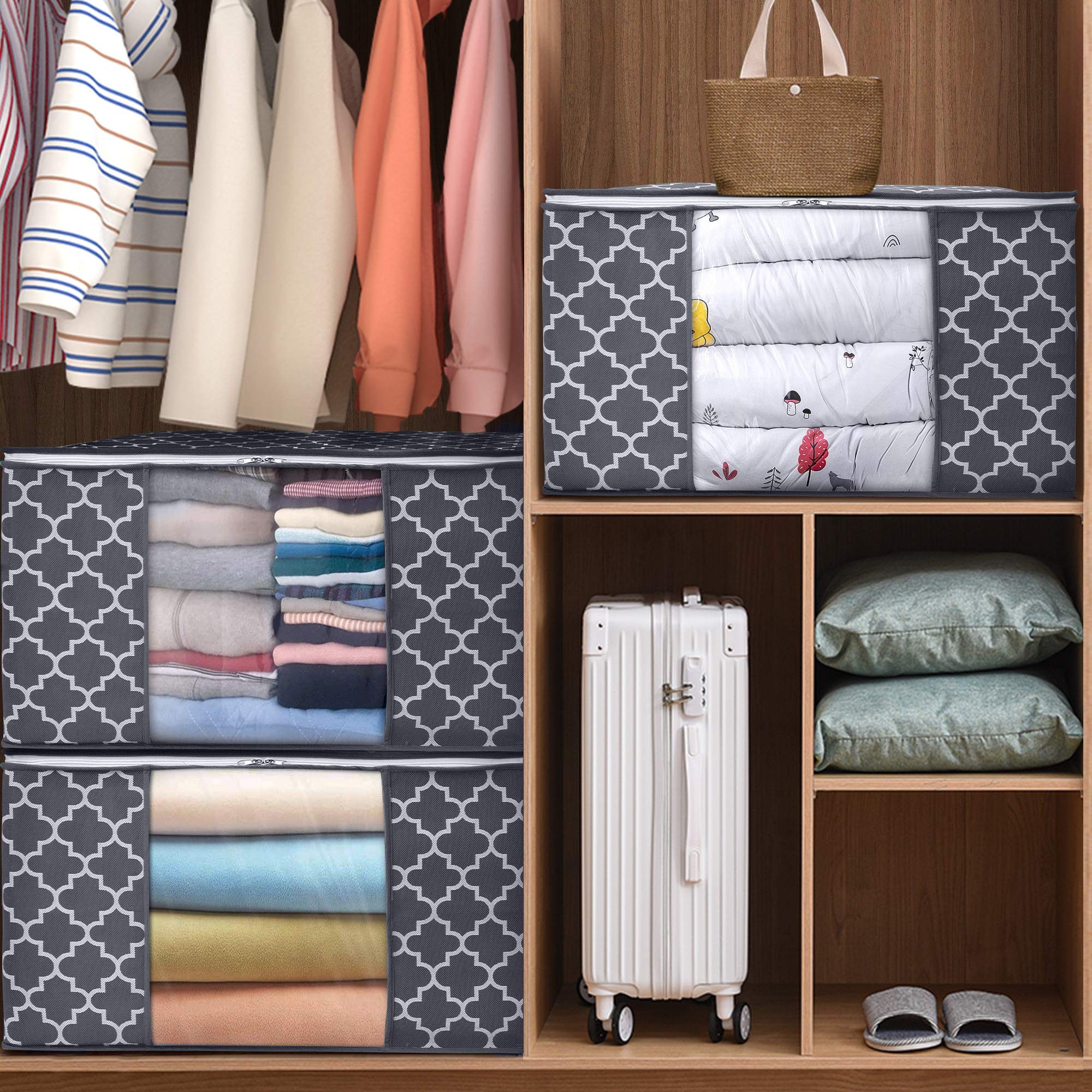 WISELIFE Storage Bags, Large Blanket Clothes Organization and Storage Containers for Bedding, Comforters, Foldable Organizer wit