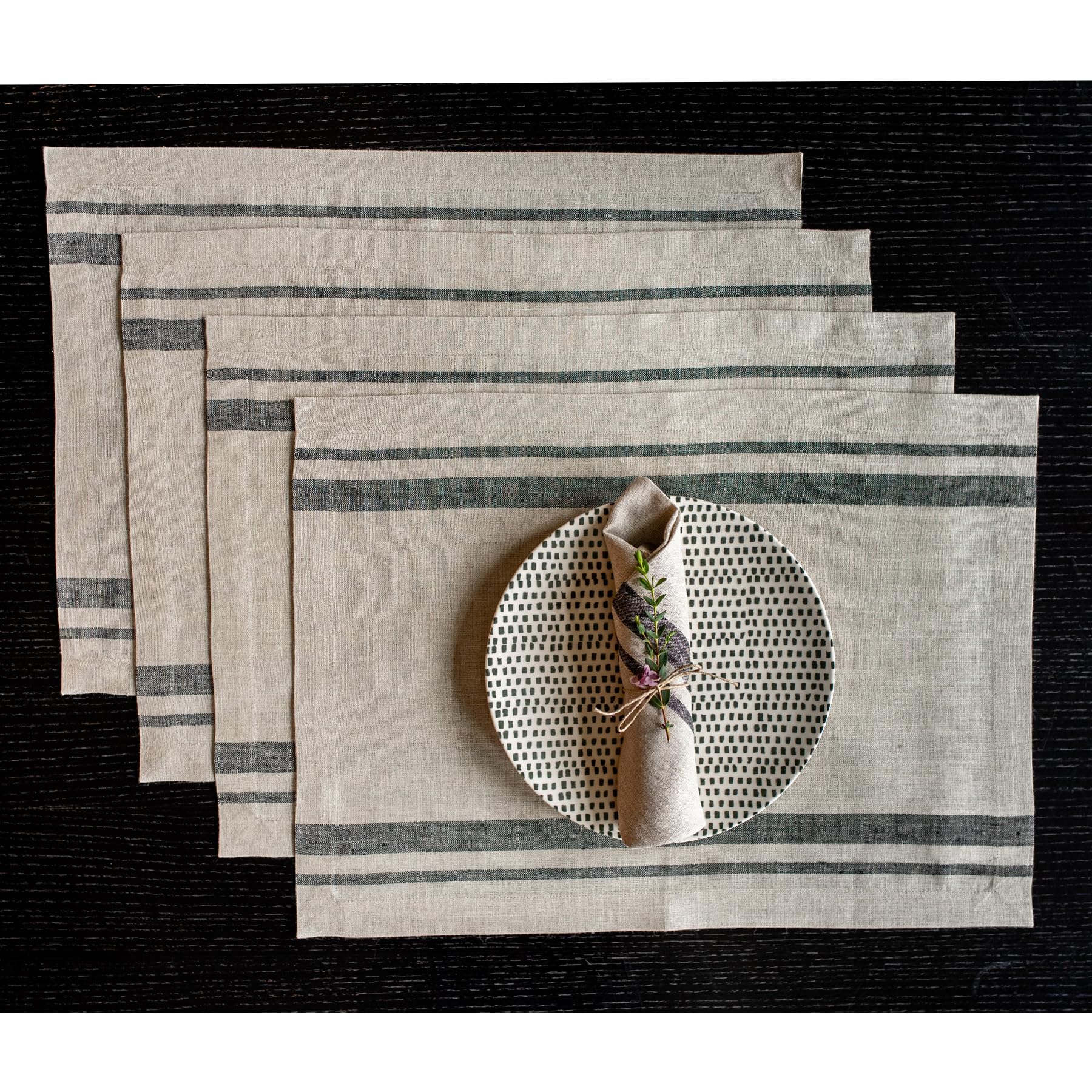 Solino Home French Linen Placemats Set Of 4 - 100% Pure Linen Summer Navy And White Placemats 14 X 19 Inch - Machine Washable St