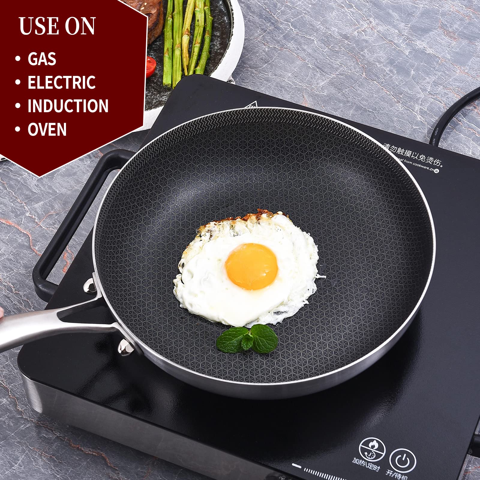 Lolykitch 8-10-12 Inch Hybrid Tri-Ply Stainless Steel Non-Stick Frying Pan Set Of 3,Skillets,Induction Cooking Pans,Pots And Pan