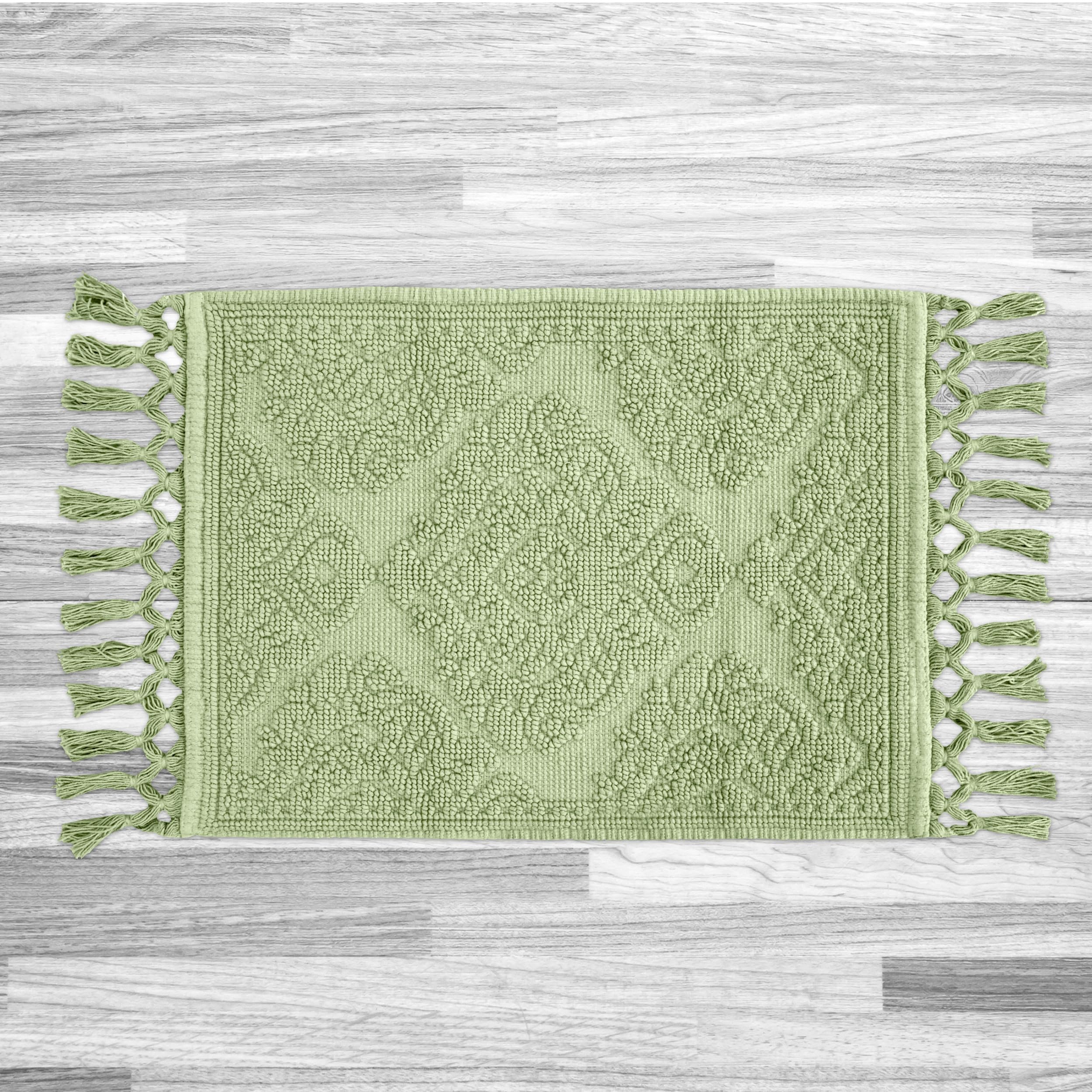 Jean Pierre - Ricardo Bath Mat, Woven Fringe Bathroom Rugs, 100% Cotton, Premium Bathroom Decor - Measures 21'' X 41'' - Sage Gr