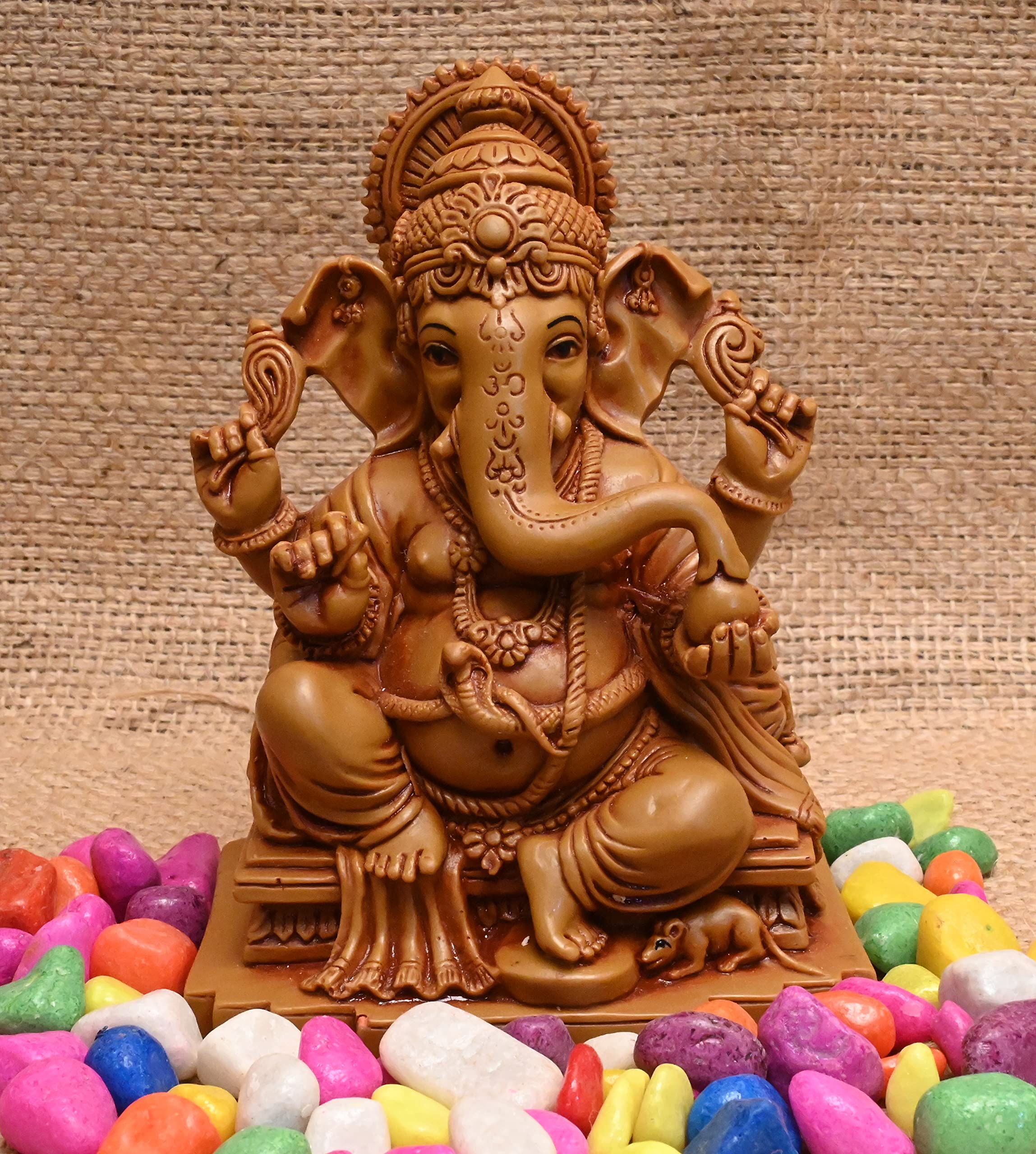 KariGhar Ganesh Ji/Ganpati Bappa 5.5 Inches Idol Perfect For Home/Puja Ghar/Decoration & Gifting (7 X 10 X 14 Cm) D0067, Brown