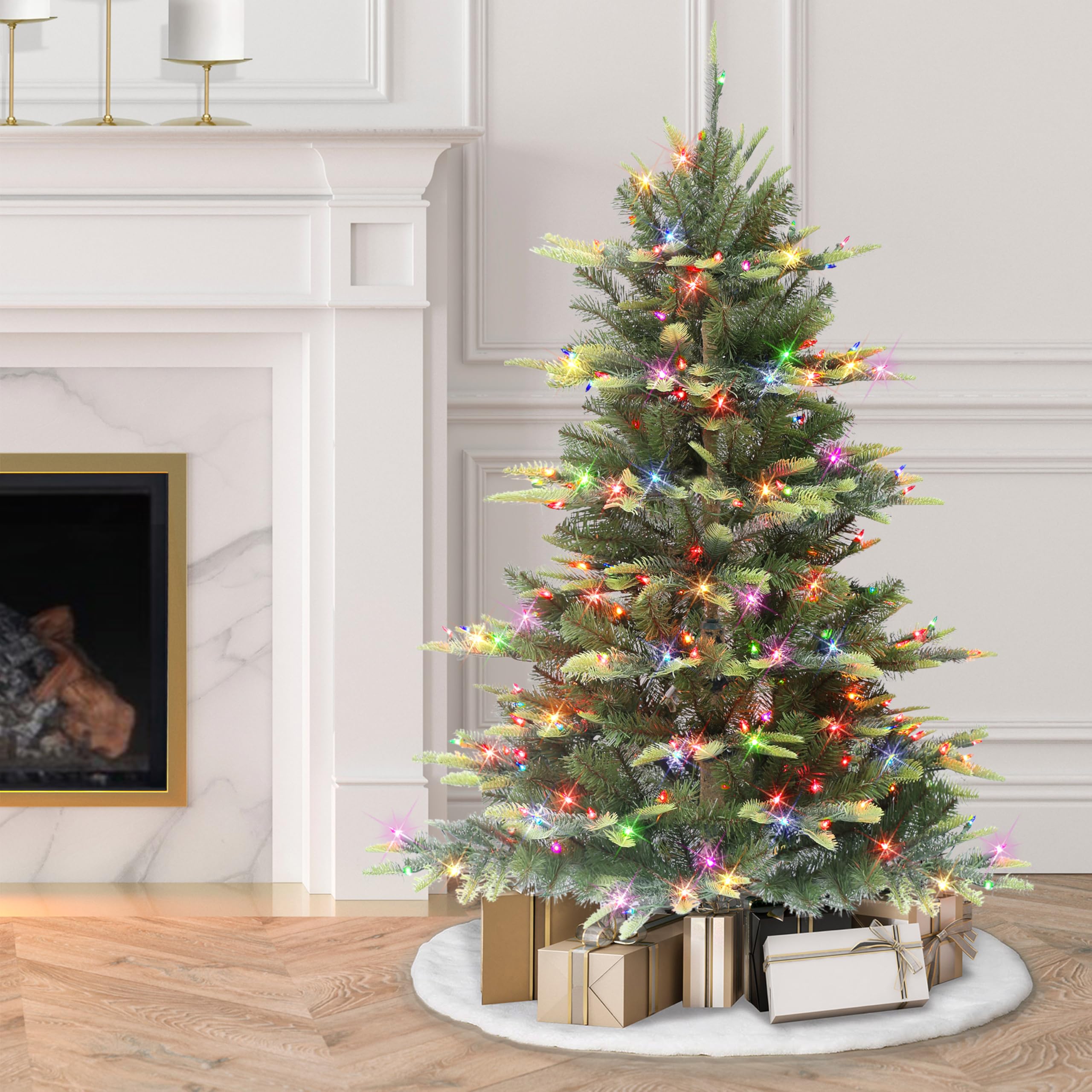 4 .5 ft Pre-lit Aspen Fir Tree, 411 PE/PVC Tips, 250 UL Multi-Color Incandescent Lights