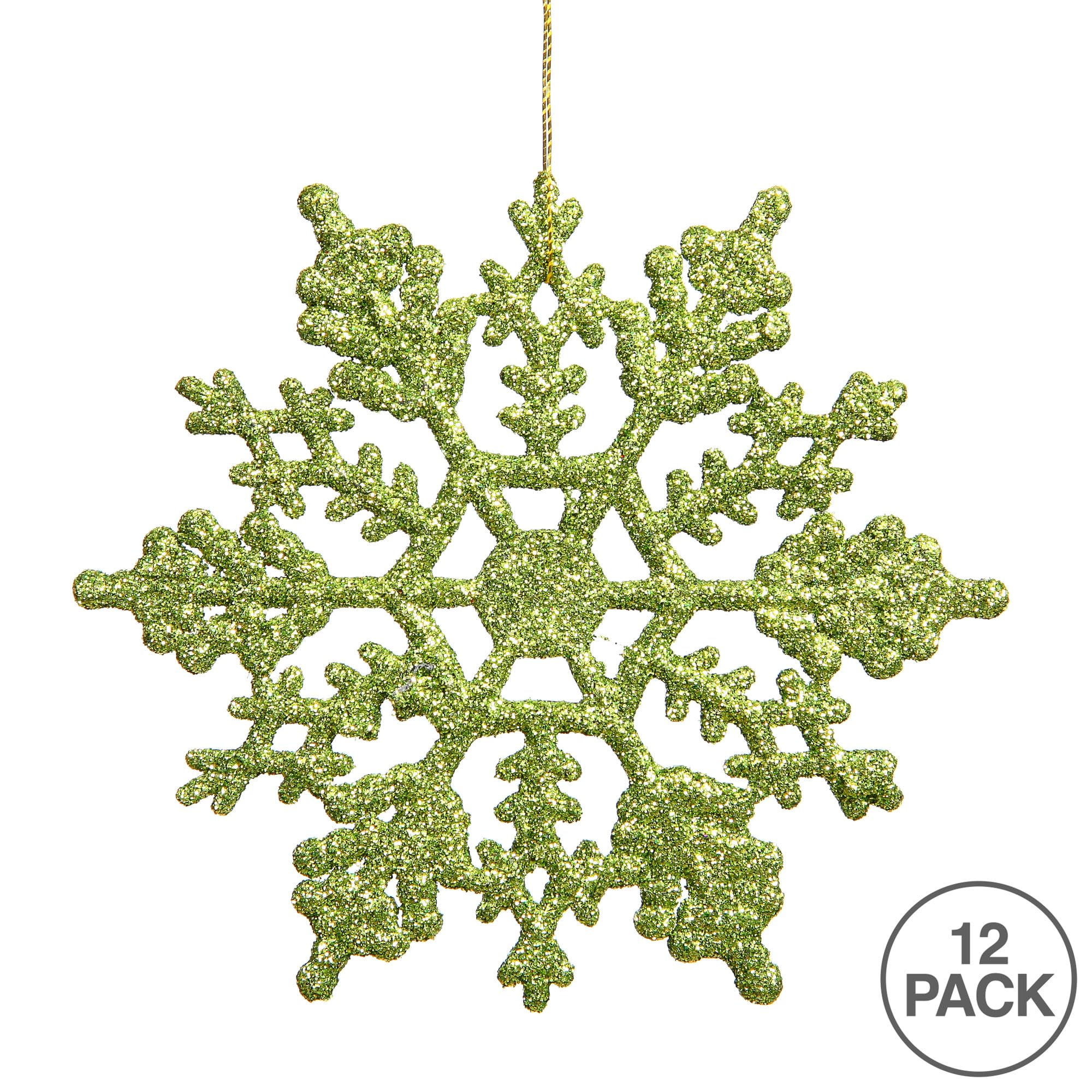 Vickerman Glitter Snowflake Christmas Ornaments with 12 per PVC Box, 8, Lime
