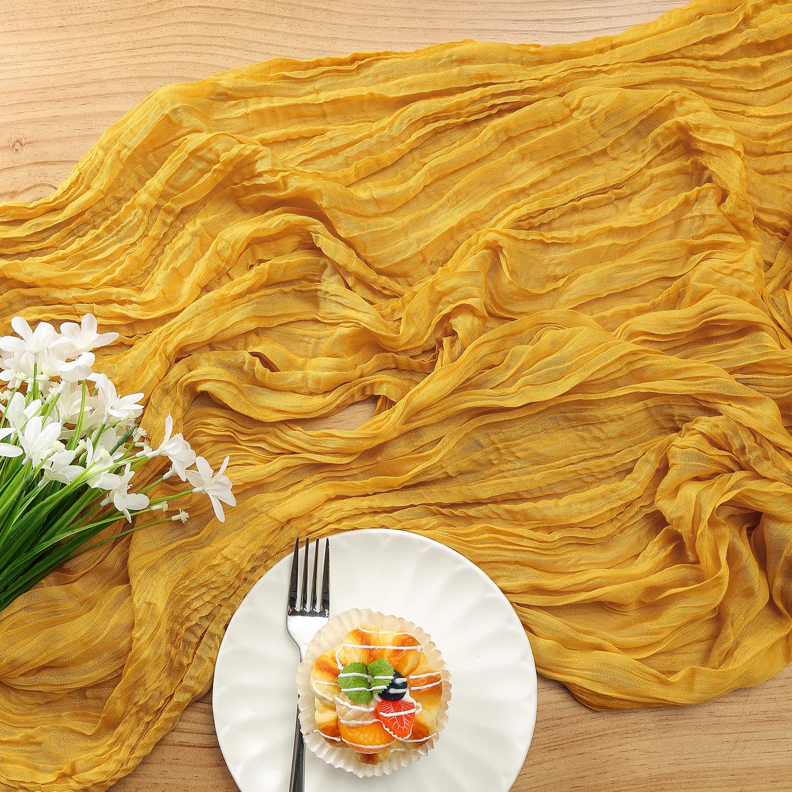 Dolopl Mustard Yellow Cheesecloth Table Runner 13.3Ft Boho Gauze Cheese Cloth Table Runner Rustic Sheer Runner 160Inch Long For