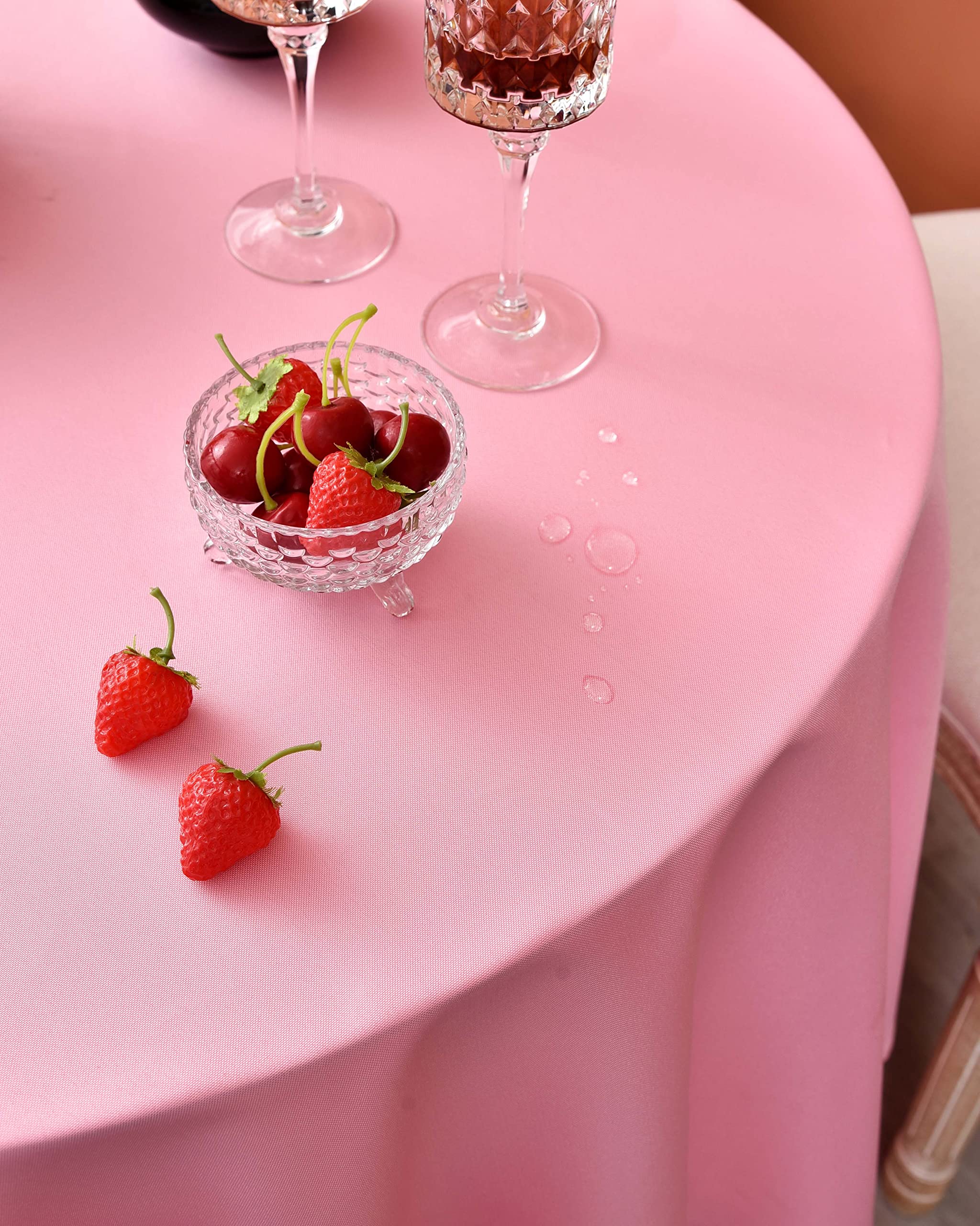 Meanmoy Pink 210 Gsm Water & Stain Resistant Round Tablecloth For Circle Table - Solid 70 Inch Table Cloth Cover In Wrinkle Free